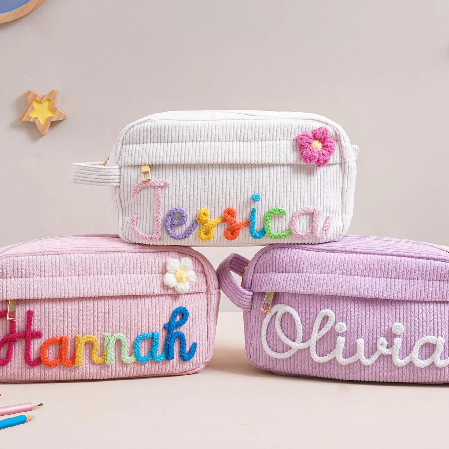 Custom Yarn Name Corduroy Pencil Case, Back to School Gift, Gift for Kids LM32 669273 - Image 6