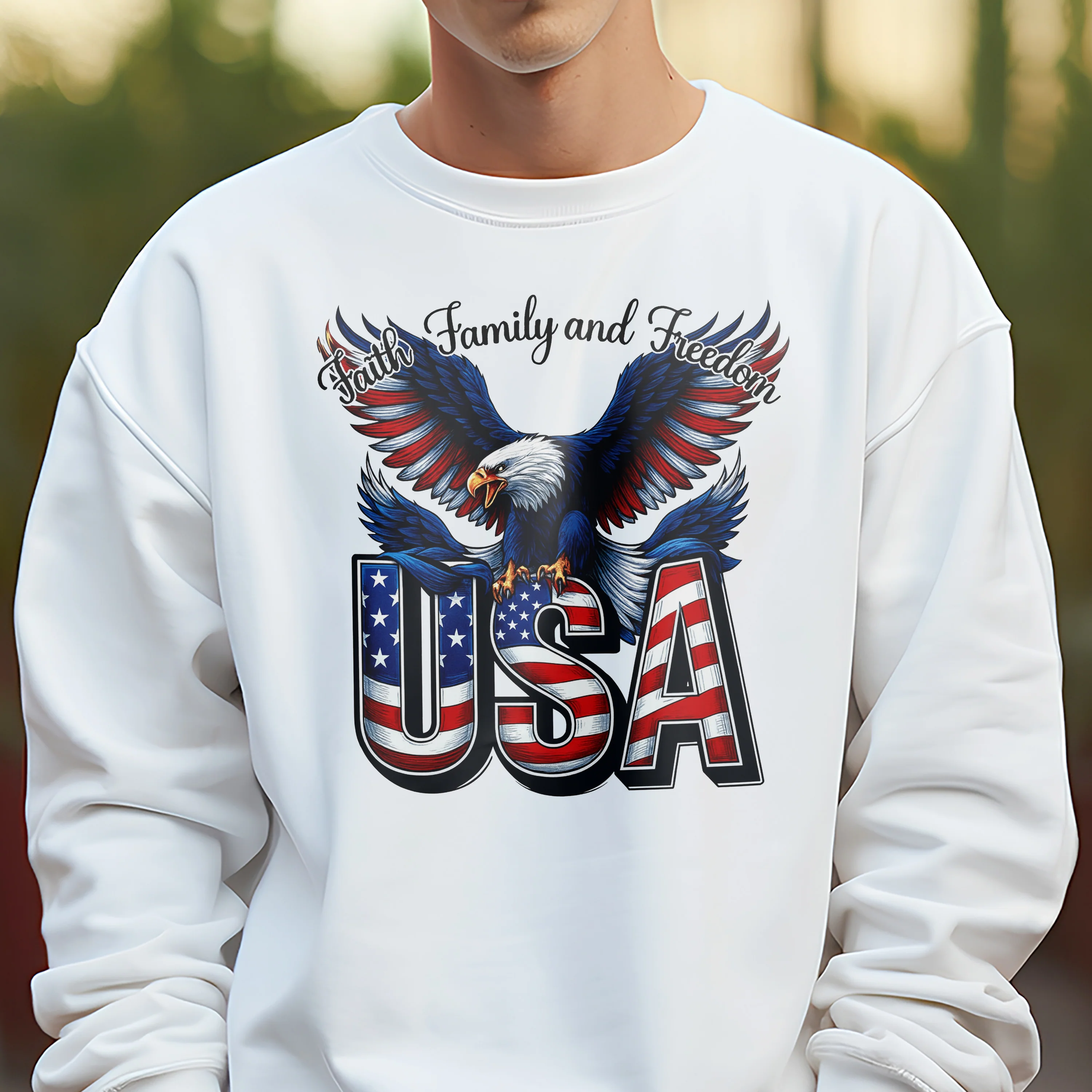 Faith, Family & Freedom 250 Years of America Patriotic Bright Shirt LM32 897355 - Image 6