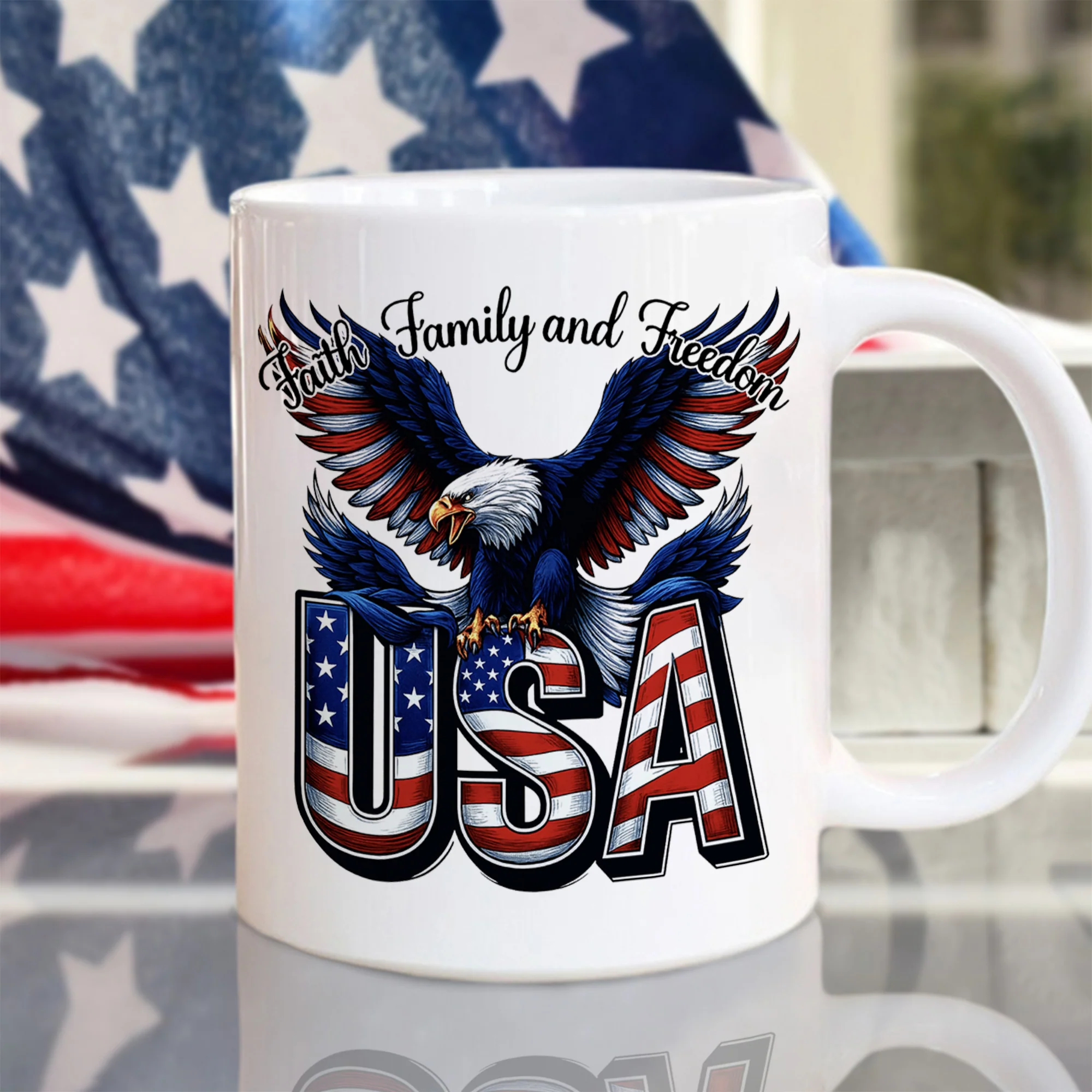 Faith, Family & Freedom 250 Years of America  Patriotic White Mug LM32 897359 - Image 4