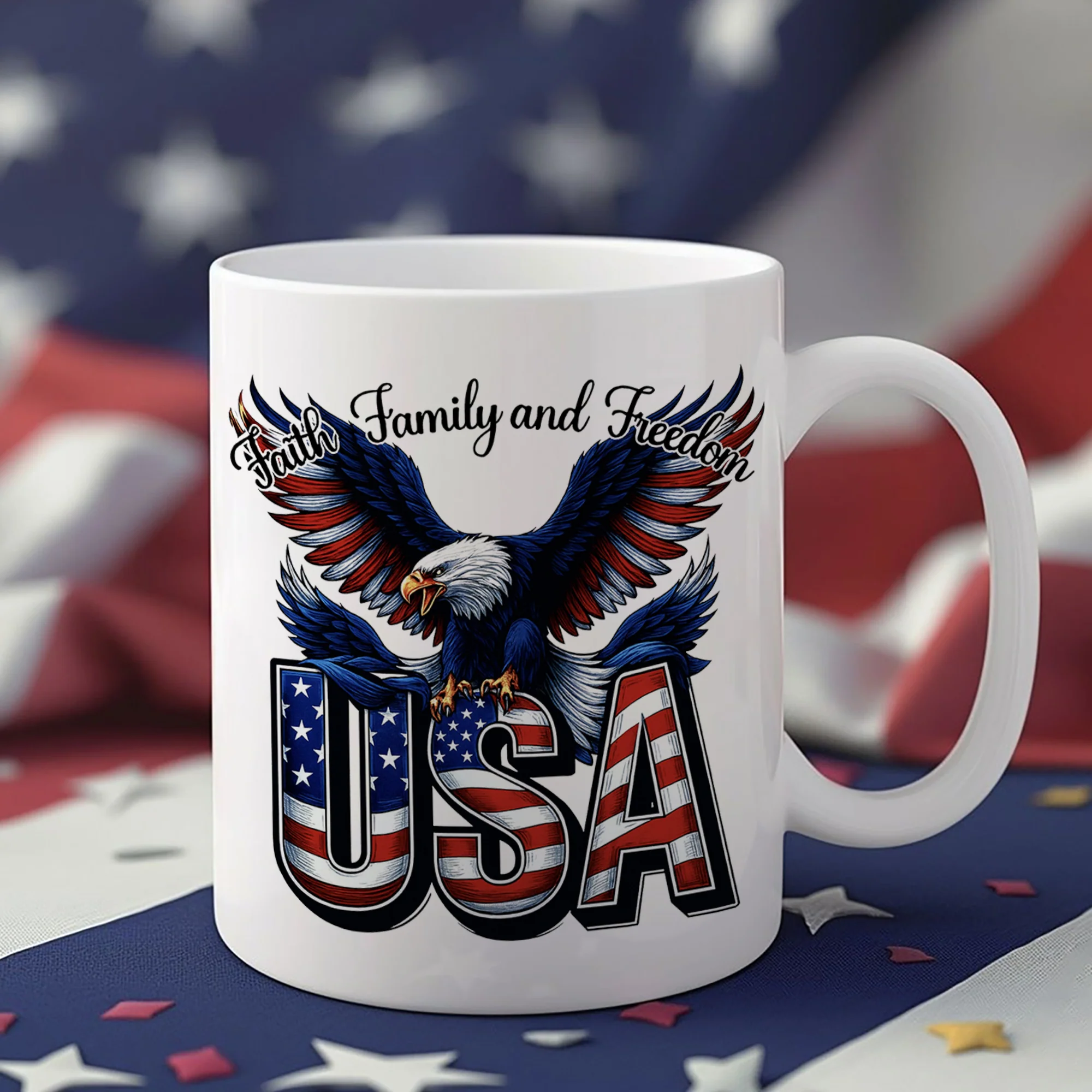 Faith, Family & Freedom 250 Years of America  Patriotic White Mug LM32 897359 - Image 5
