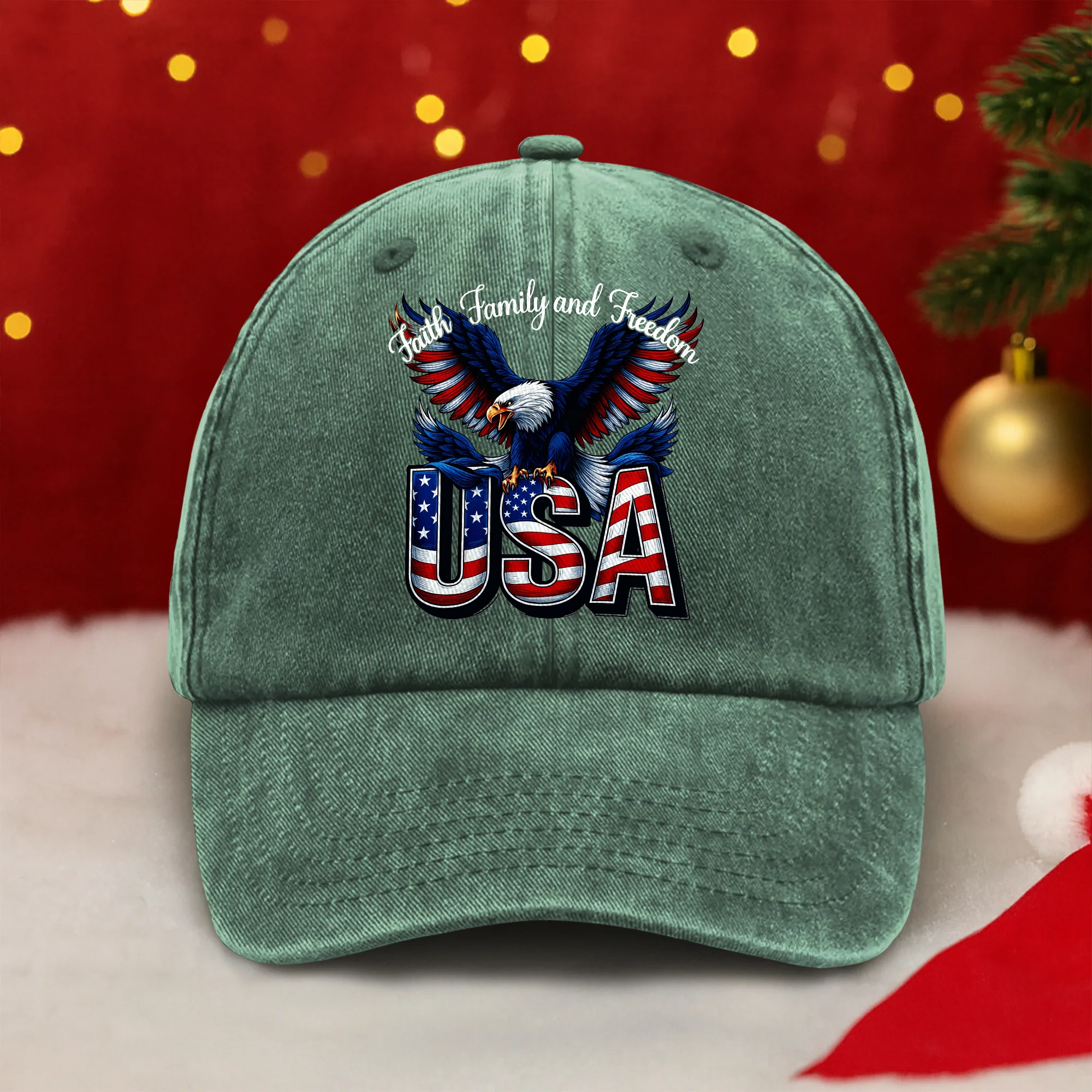 Faith, Family & Freedom 250 Years of America Washed Denim Baseball Cap LM32 897353 - Image 3