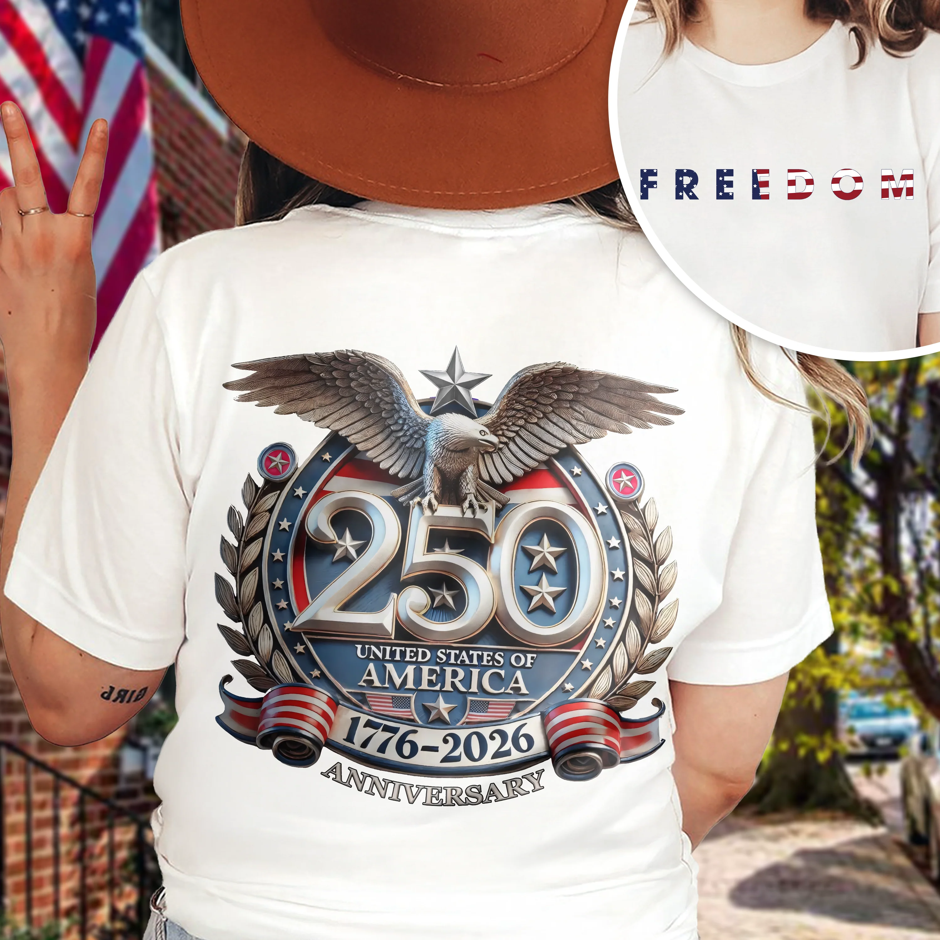 Freedom USA Eagles 250th Anniversary 1776-2026 Bright Front And Back Shirt LM32 899047 - Image 2