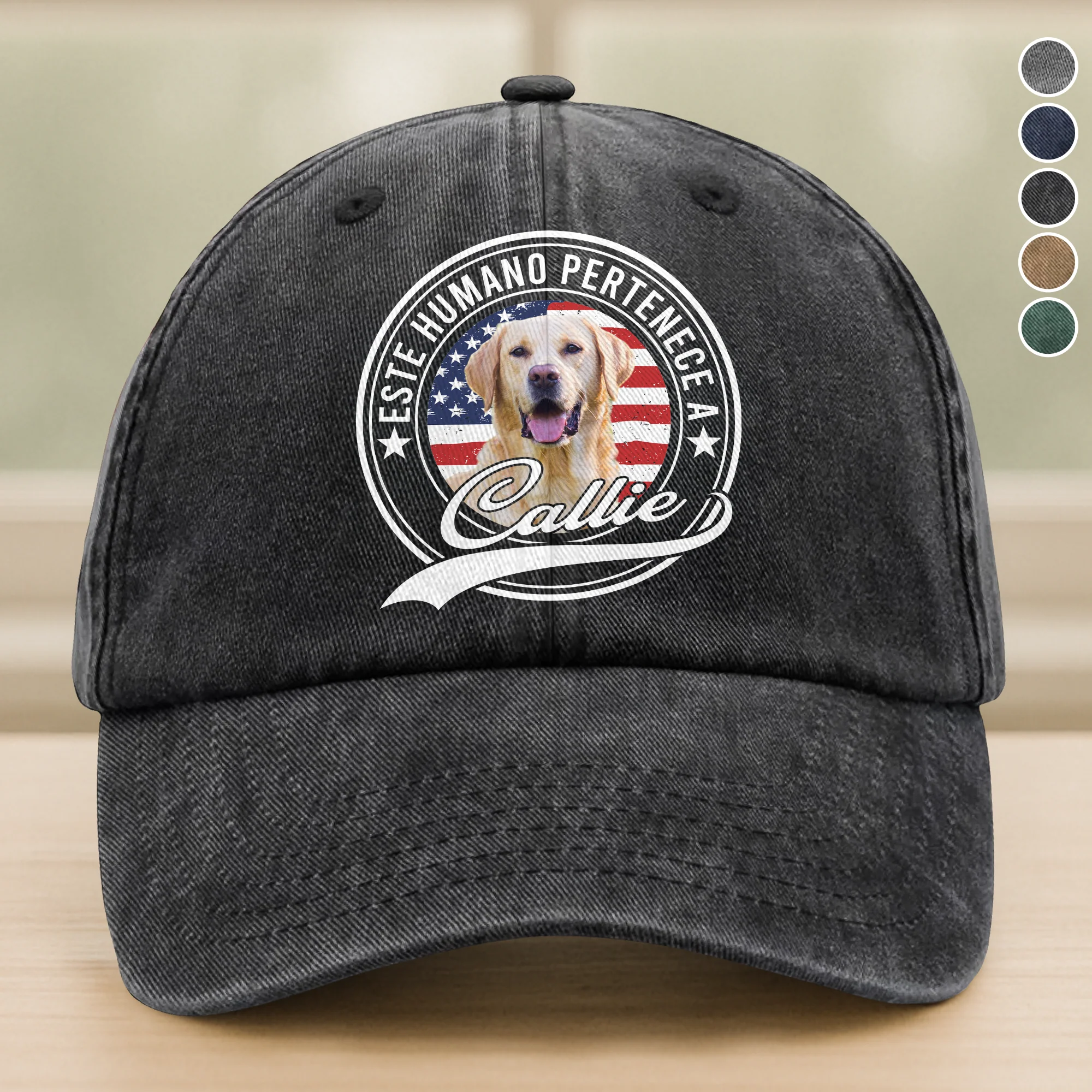 Gorra de mezclilla personalizada con foto – Este humano pertenece a un gato mascota LM32 895057