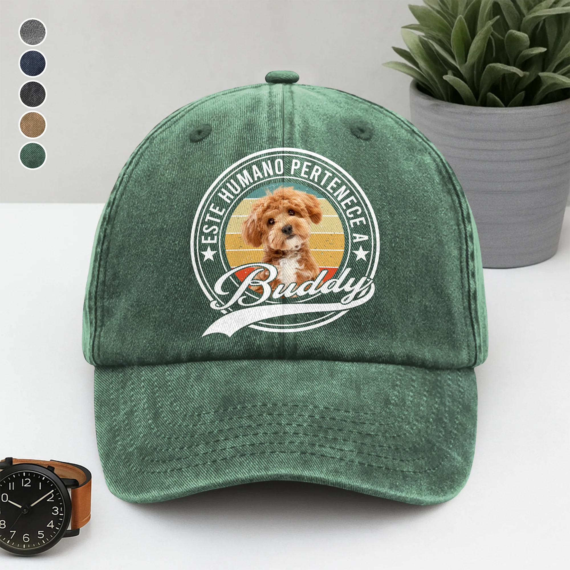Gorra de mezclilla personalizada con foto – Este humano pertenece a un gato mascota LM32 895057 - Image 4