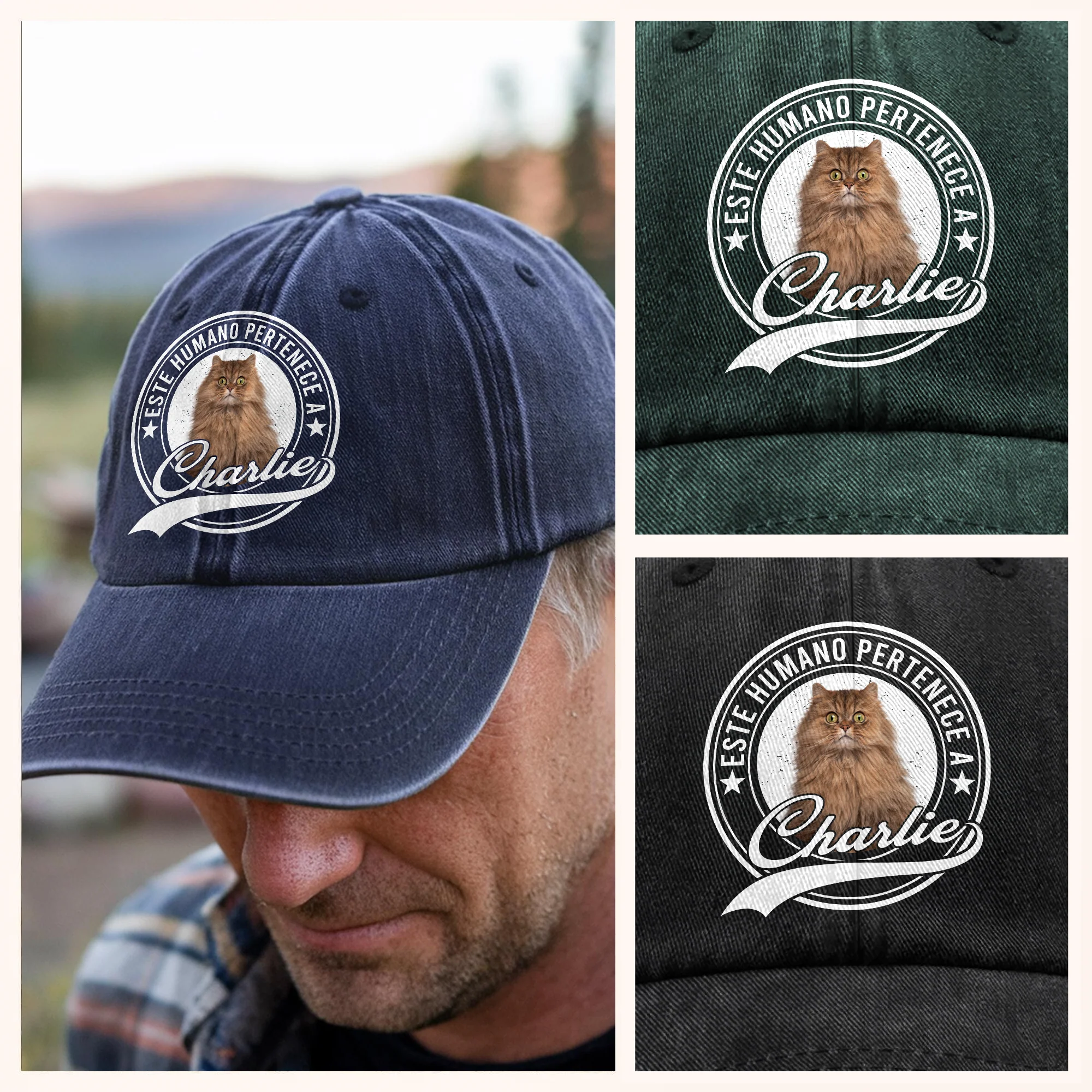 Gorra de mezclilla personalizada con foto – Este humano pertenece a un gato mascota LM32 895057 - Image 8
