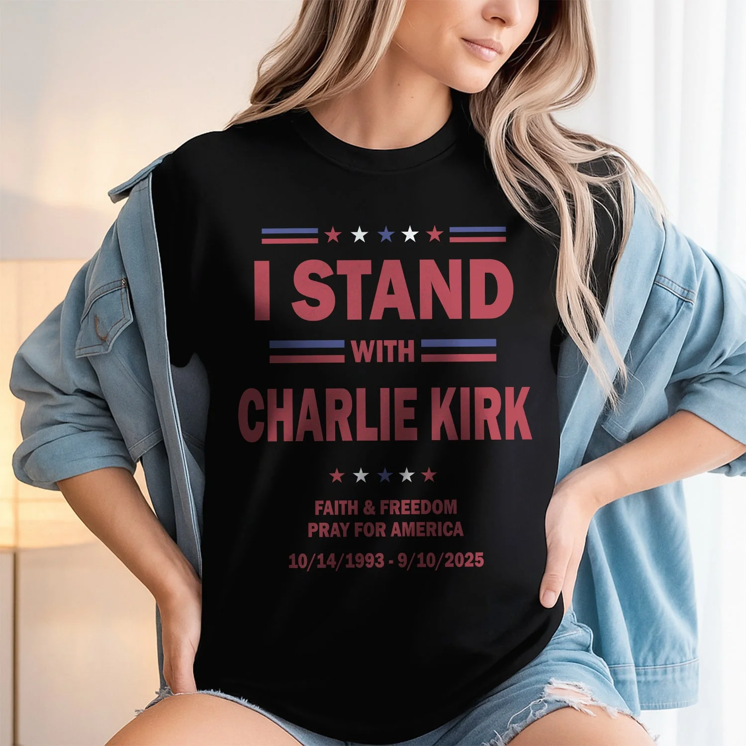 I Stand With Charlie Kirk, Faith & Freedom Dark Shirt LM32 65483 - Image 3