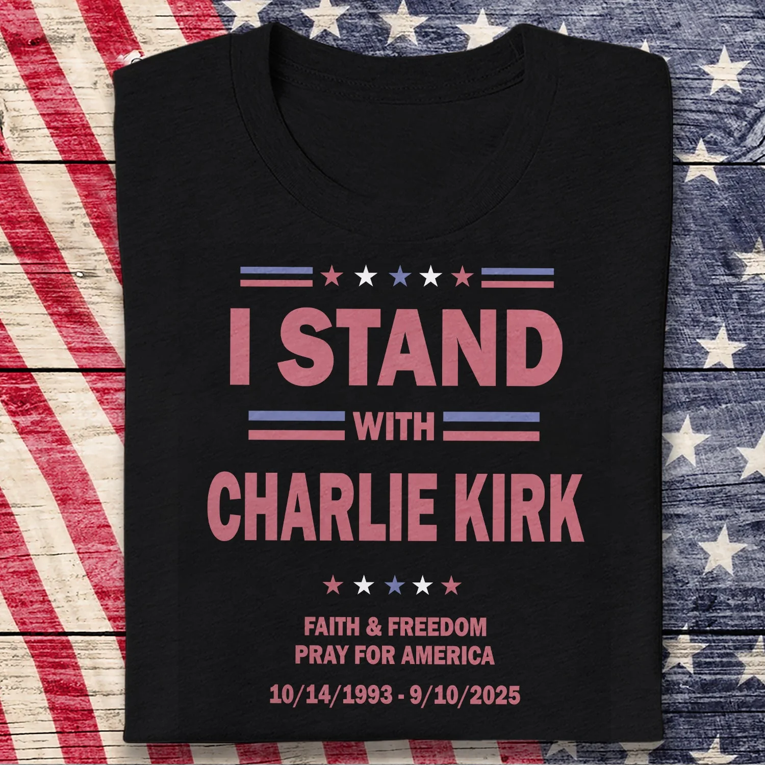 I Stand With Charlie Kirk, Faith & Freedom Dark Shirt LM32 65483 - Image 4