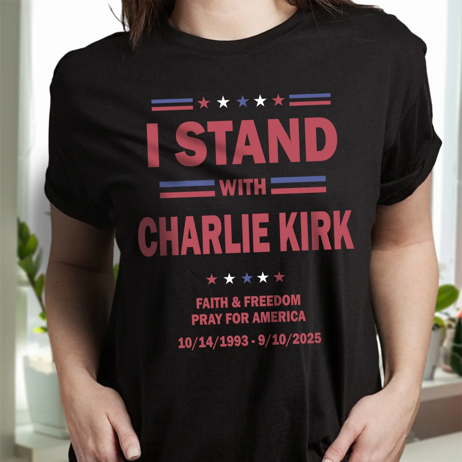 I Stand With Charlie Kirk, Faith & Freedom Dark Shirt LM32 65483 - Image 5