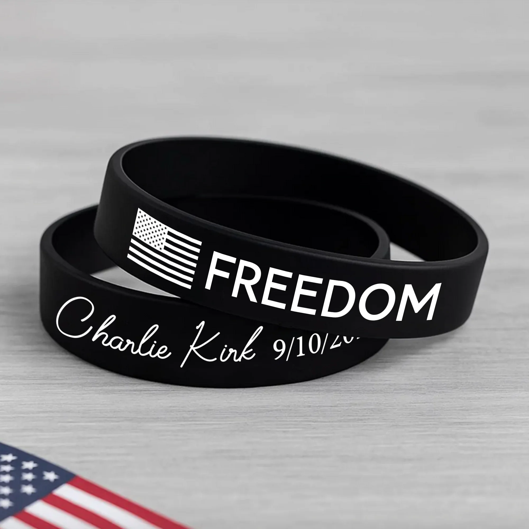 Laser Engraved Silicone Bracelet “FREEDOM” Charlie Kirk Tribute American Flag LM32 65733 - Image 2