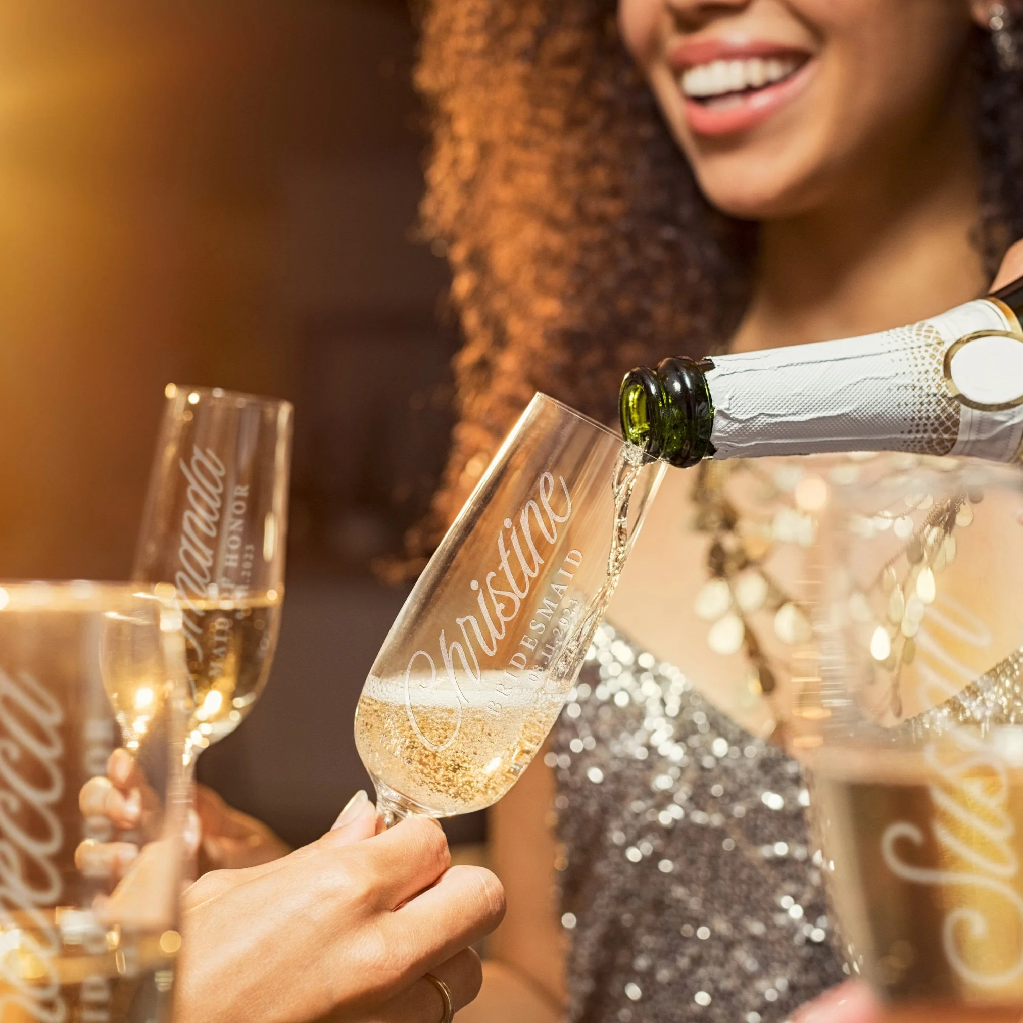 Personalized Champagne Flutes Glass For Bachelorette, Wedding, Bridesmaid Party LM32 899817 - Image 5