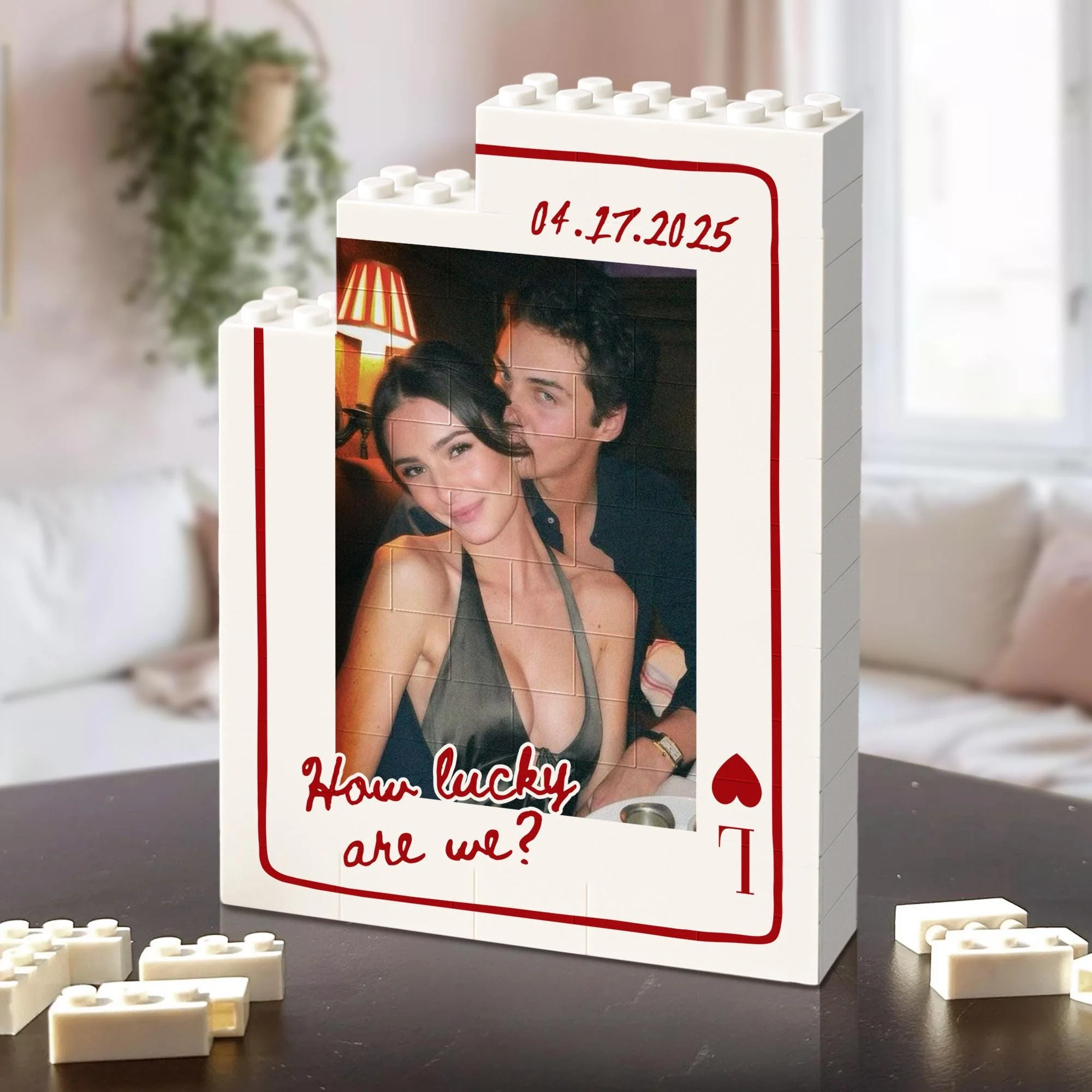 Personalized Couple Photo Playing Card Puzzle Building Brick Blocks LM32 899173 - Image 3