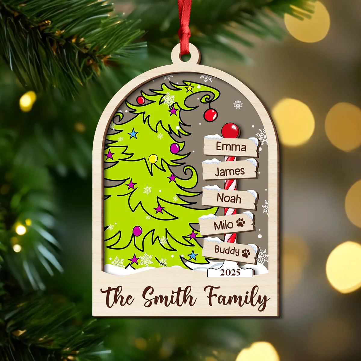 Personalized Family Name 2025 Christmas Keepsake 2 Layers Wooden Ornament LM32 897343 - Image 4