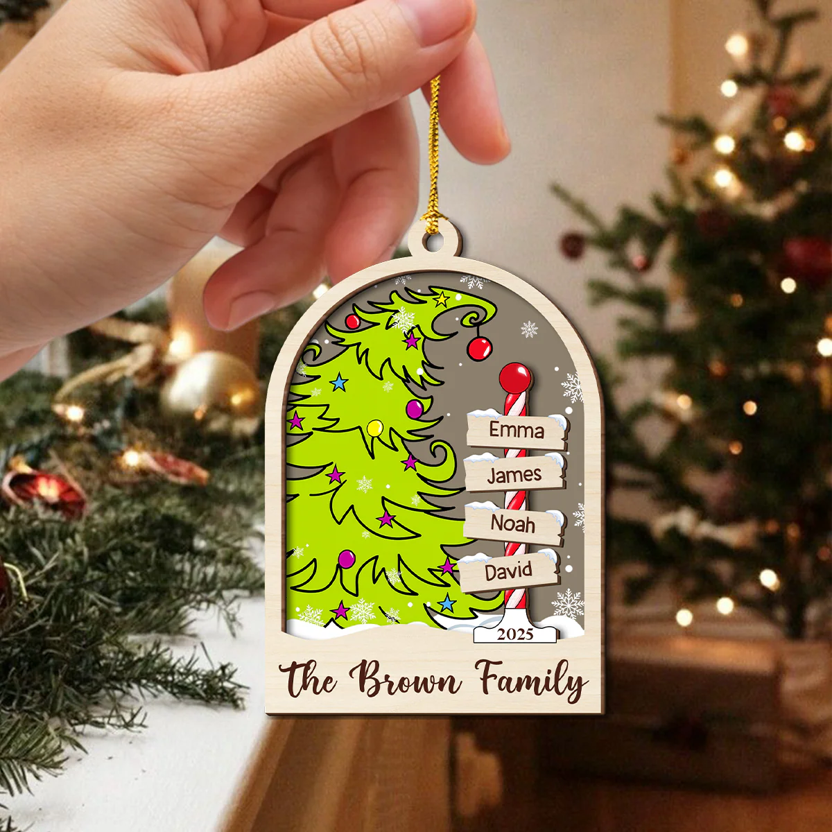 Personalized Family Name 2025 Christmas Keepsake 2 Layers Wooden Ornament LM32 897343 - Image 5