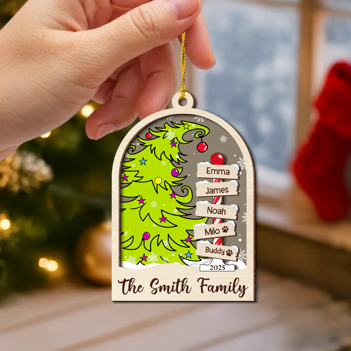 Personalized Family Name 2025 Christmas Keepsake 2 Layers Wooden Ornament LM32 897343 - Image 6