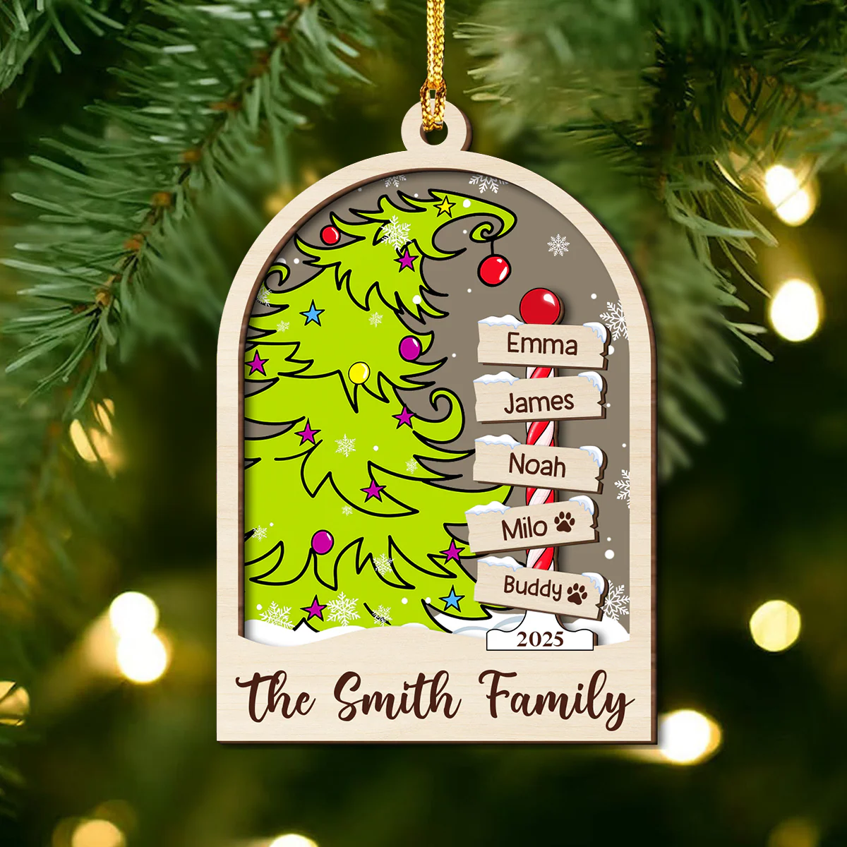 Personalized Family Name 2025 Christmas Keepsake 2 Layers Wooden Ornament LM32 897343 - Image 7