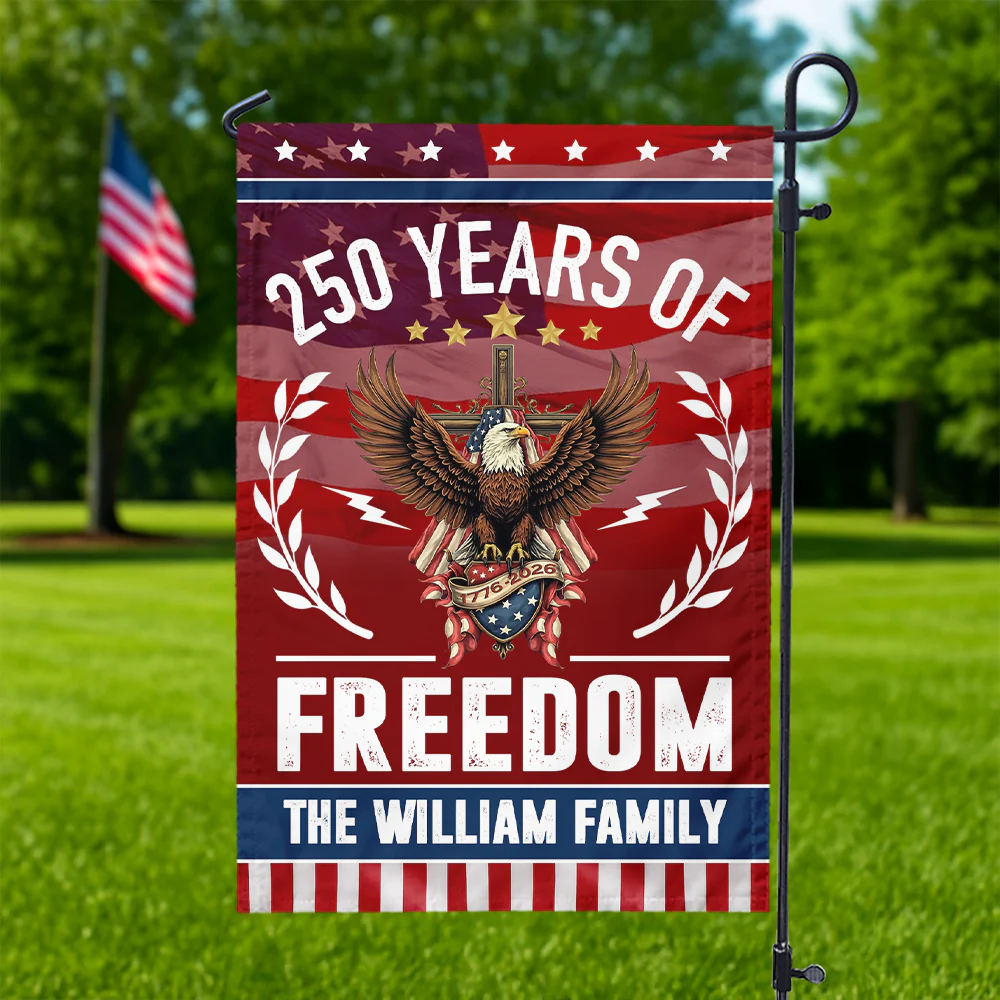 Personalized Family Name American - 250th of Freedom With Eagle Garden Flag LM32 895141 - Image 2