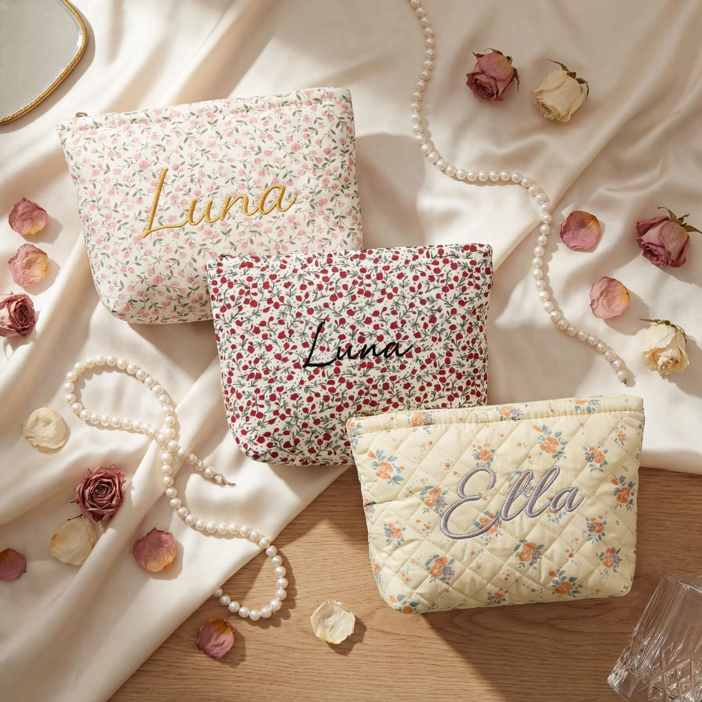 Personalized Floral Monogrammed Embroidered Cosmetic Bag- Gift For Mom, Girlfriend, Women, Bridesmaid Gift LM32 899771 - Image 6