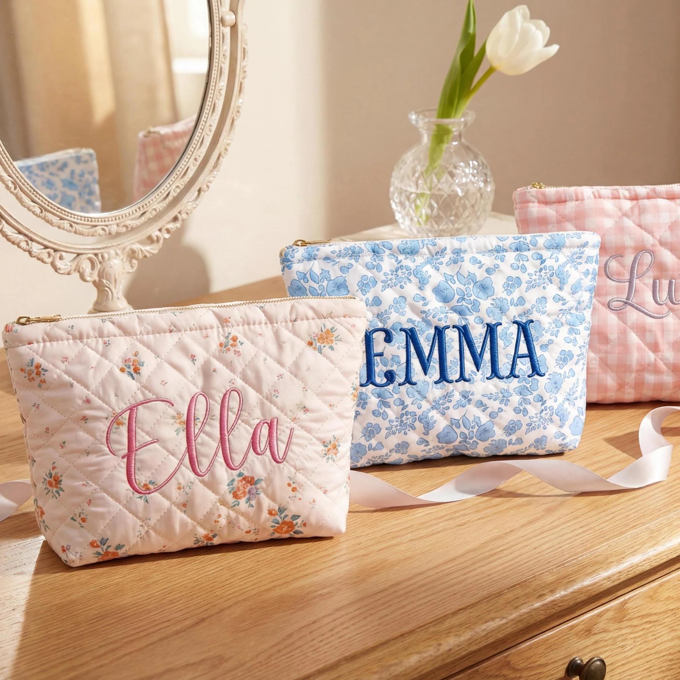 Personalized Floral Monogrammed Embroidered Cosmetic Bag- Gift For Mom, Girlfriend, Women, Bridesmaid Gift LM32 899771 - Image 7