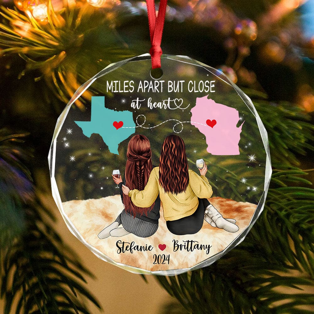 Personalized Friendship Miles Apart But Close At Heart Glass Ornament Gift LM32 893021