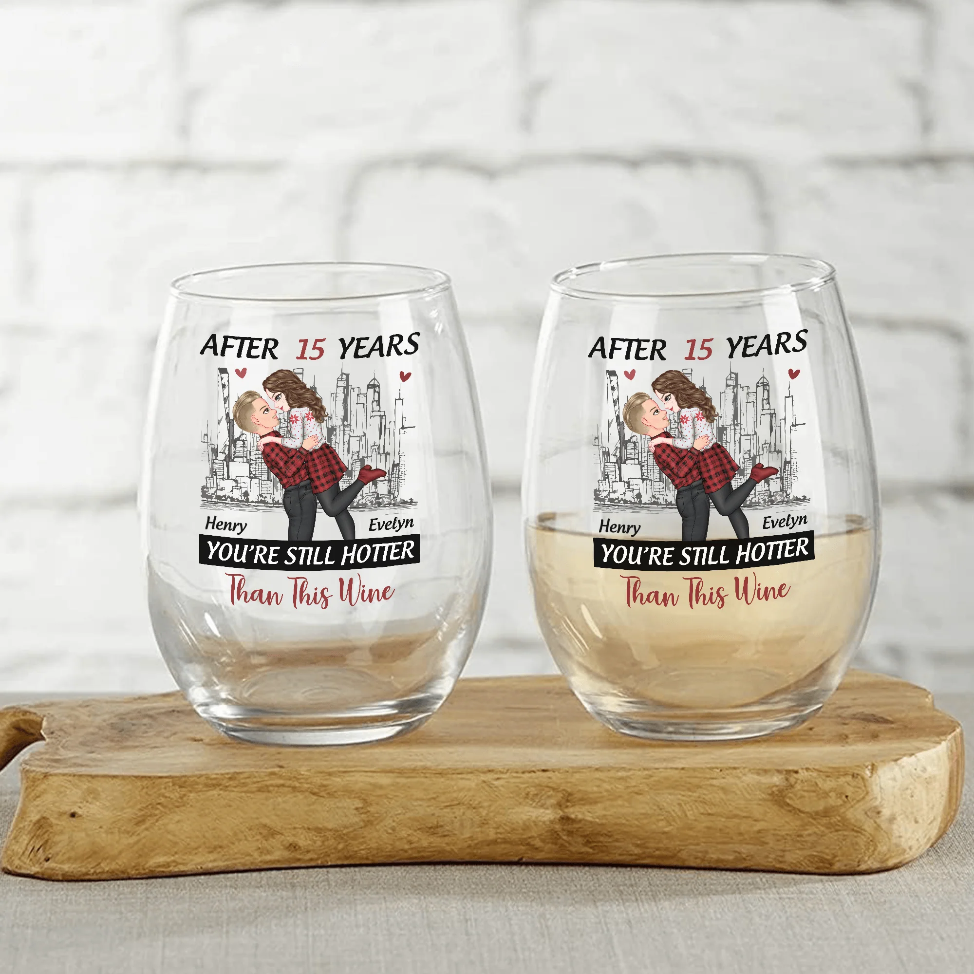 Personalized Gift Anniversary You're Still Hotter Than This Stemless Wine Glass For Couples LM32 893059 - Image 5