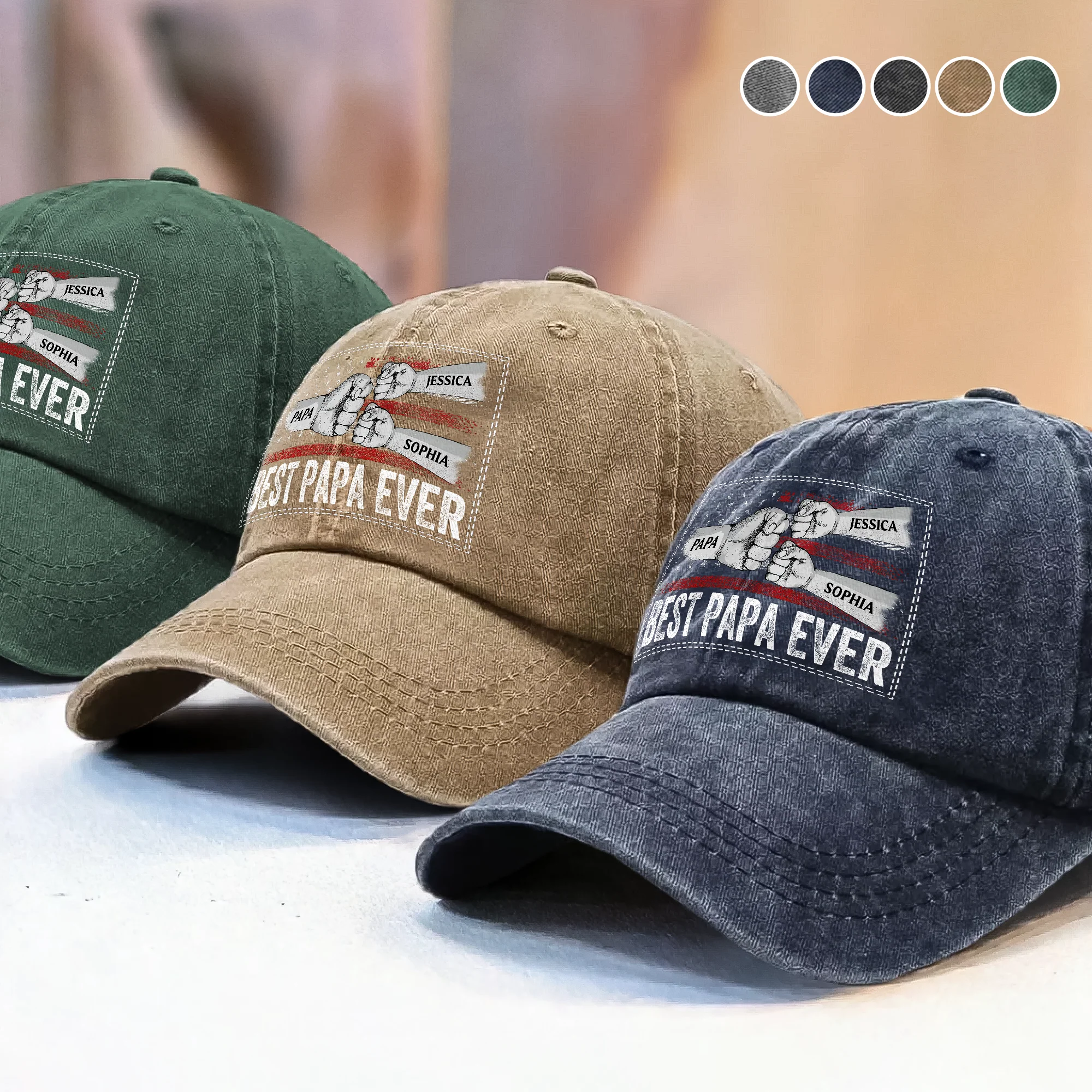 Personalized Gift Best Dad Ever Washed Denim Baseball Cap LM32 893981 - Image 4