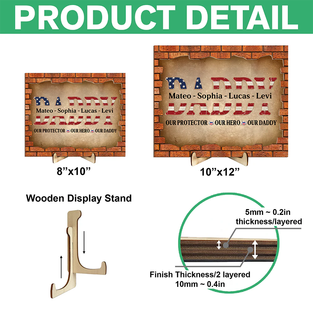 Personalized Gift For Dad American Flag and Red Brick 2-Layered Wooden Plaque With Stand LM32 893631 - Image 7