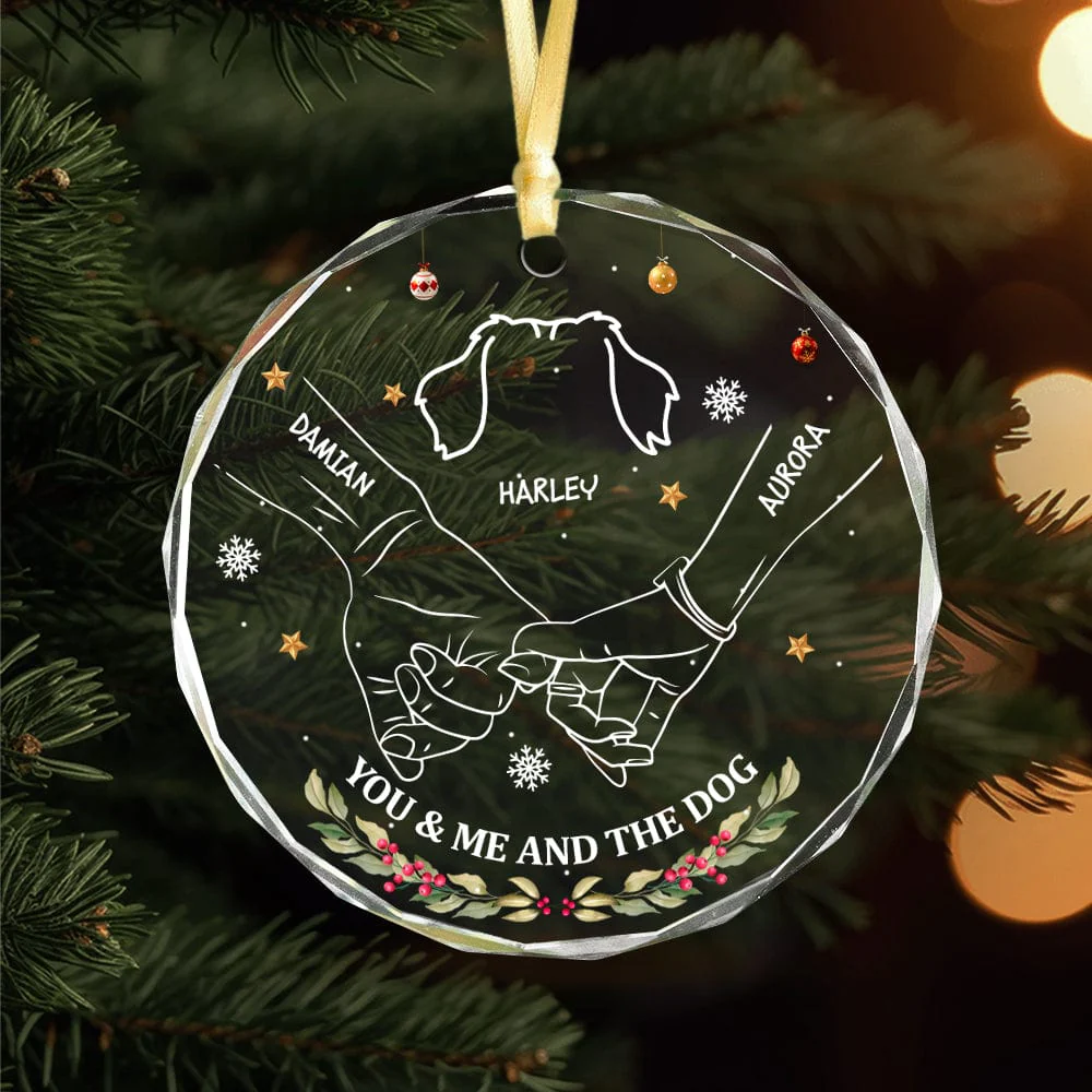 Personalized Gift You And Me And The Dogs Holding Hands Christmas Glass Ornament HA75 891865