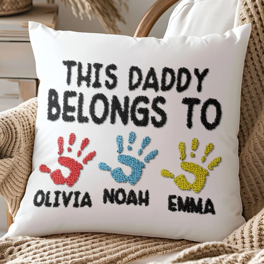 Personalized Gift This Daddy Belongs To Handprint Kids Name Embroidery Pillow TH10 891765 - Image 2
