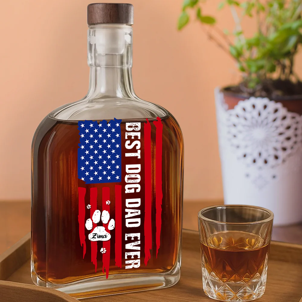 Personalized Gift To Best Dog Dad Ever Paw American Flag Whiskey Bottle LM32 893595 - Image 5