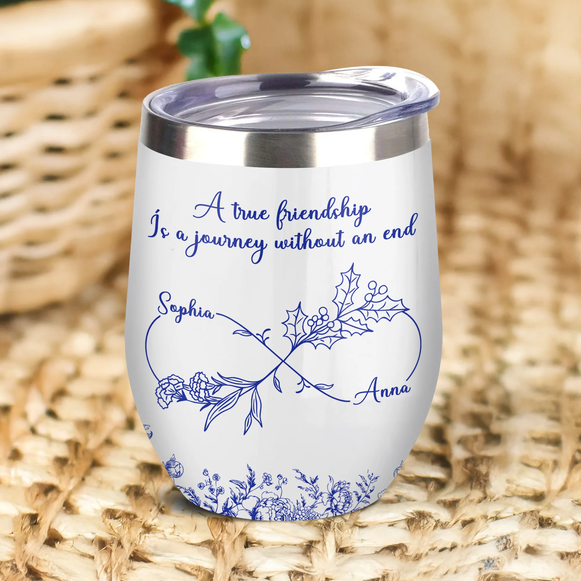 Personalized Gift True Friendship Without An End Toile De Jouy Wine Tumbler LM32 893997 - Image 3