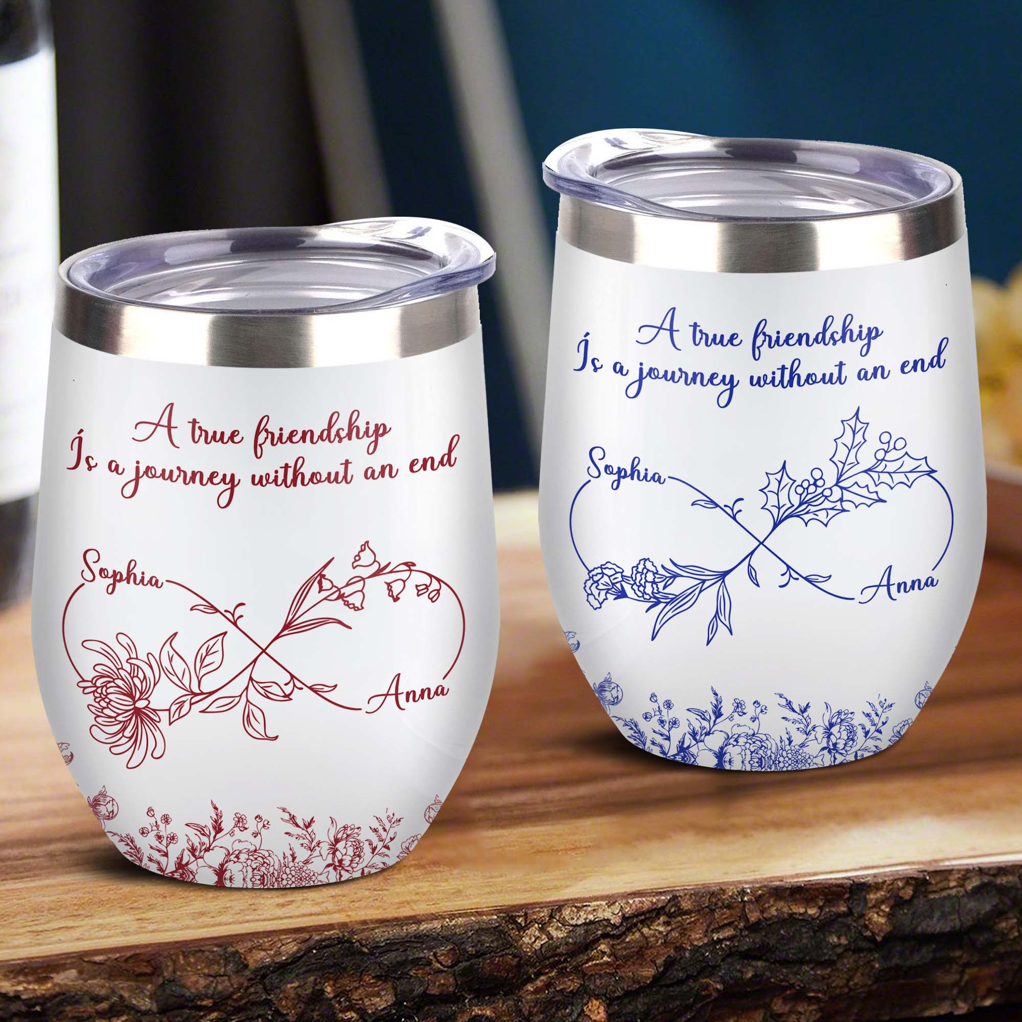 Personalized Gift True Friendship Without An End Toile De Jouy Wine Tumbler LM32 893997 - Image 4