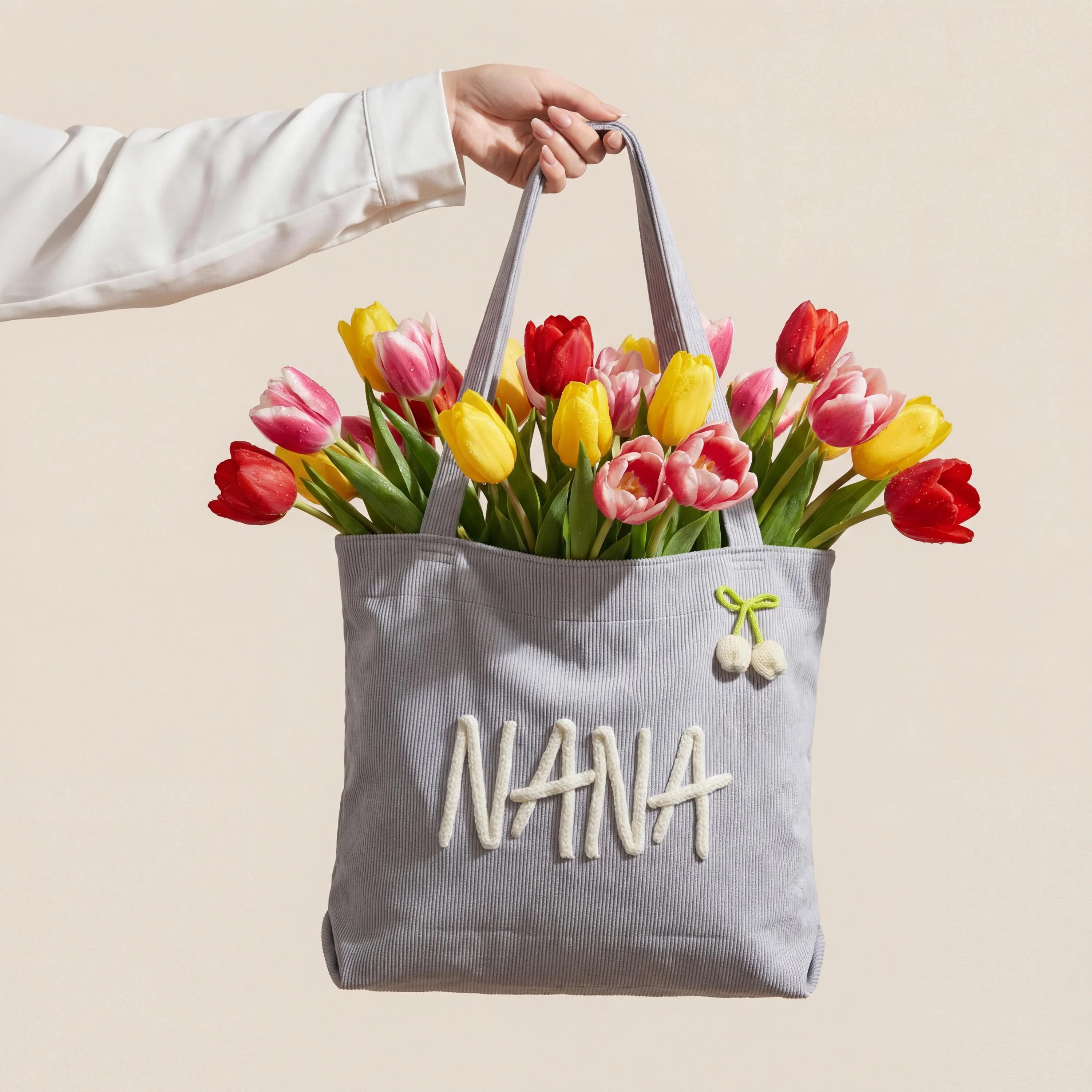 Personalized GIGI Corduroy Chunky Yarn Tote Bag, Mother's Day Surprise Gift for Grandma LM32 899769 - Image 2