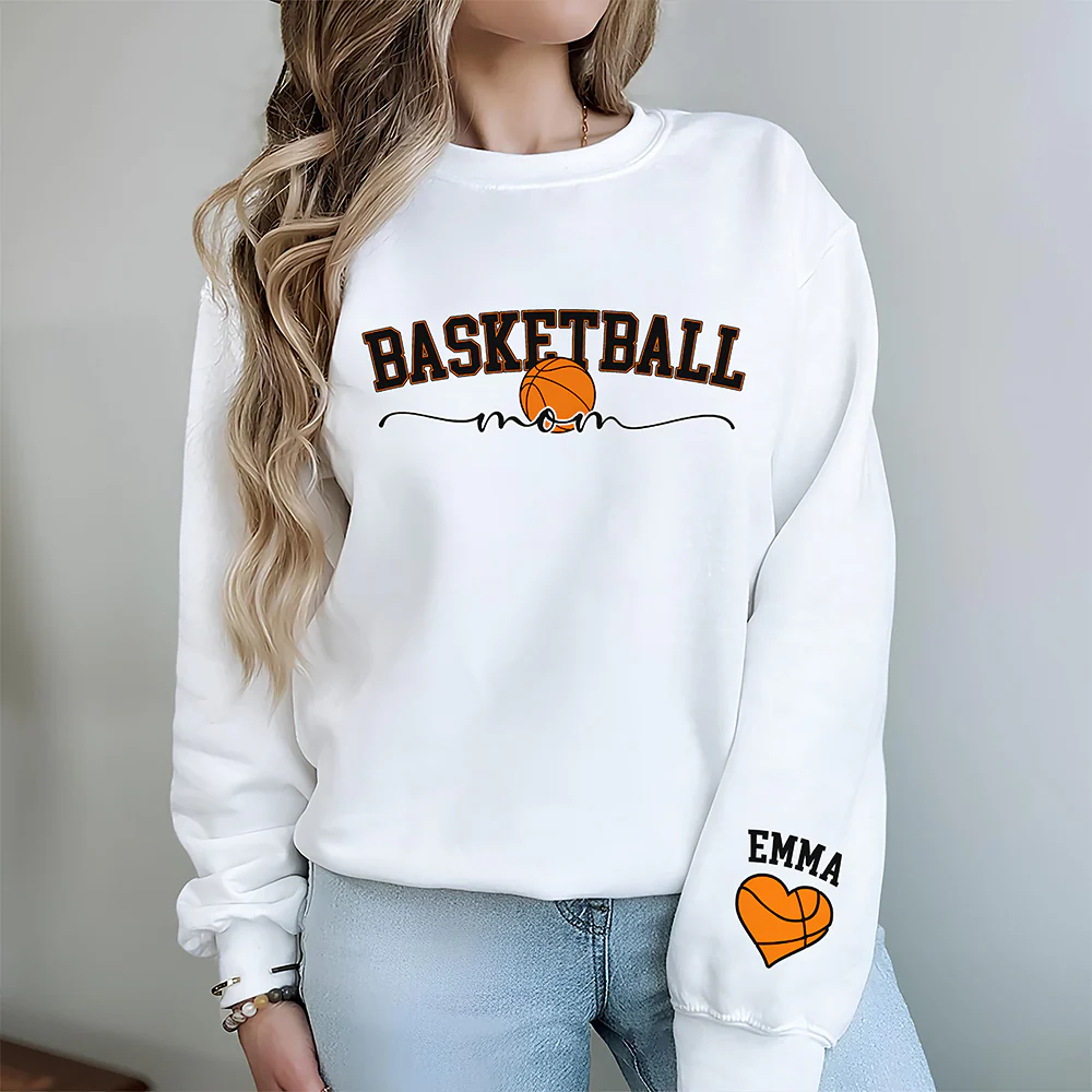 Personalized Kids Name Basketball Mom Sleeve Printed Sweatshirt LM32 895703 - Image 4