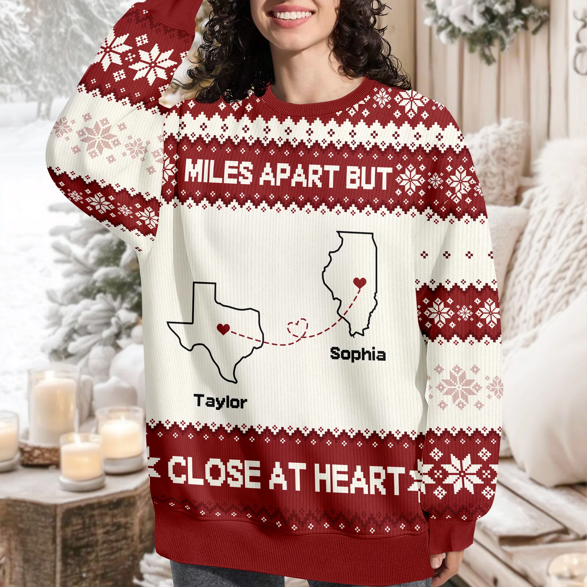 Personalized Long Distance State Map Ugly Sweater For Couple, Family & Friends LM32 895811 - Image 5