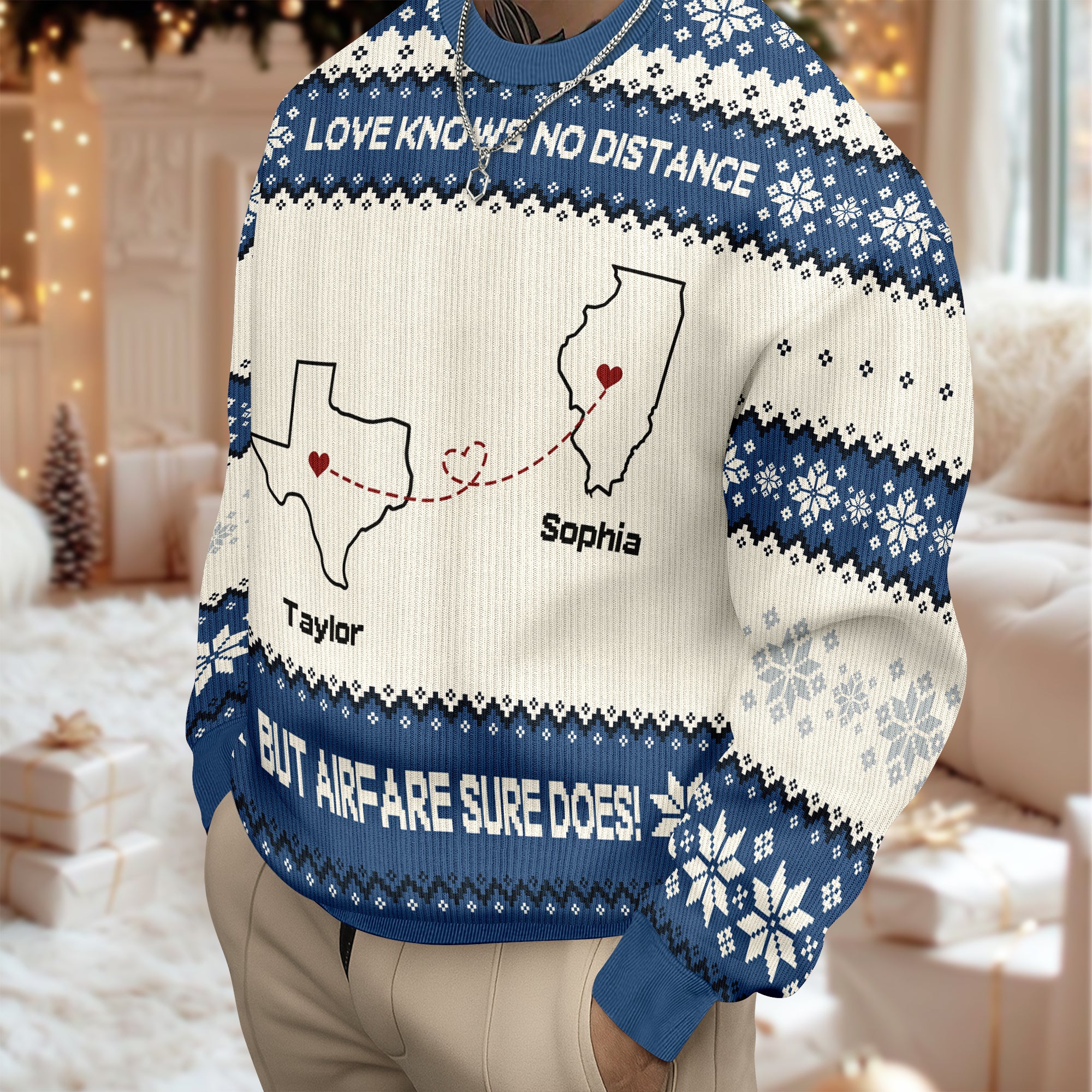Personalized Long Distance State Map Ugly Sweater For Couple, Family & Friends LM32 895811 - Image 7