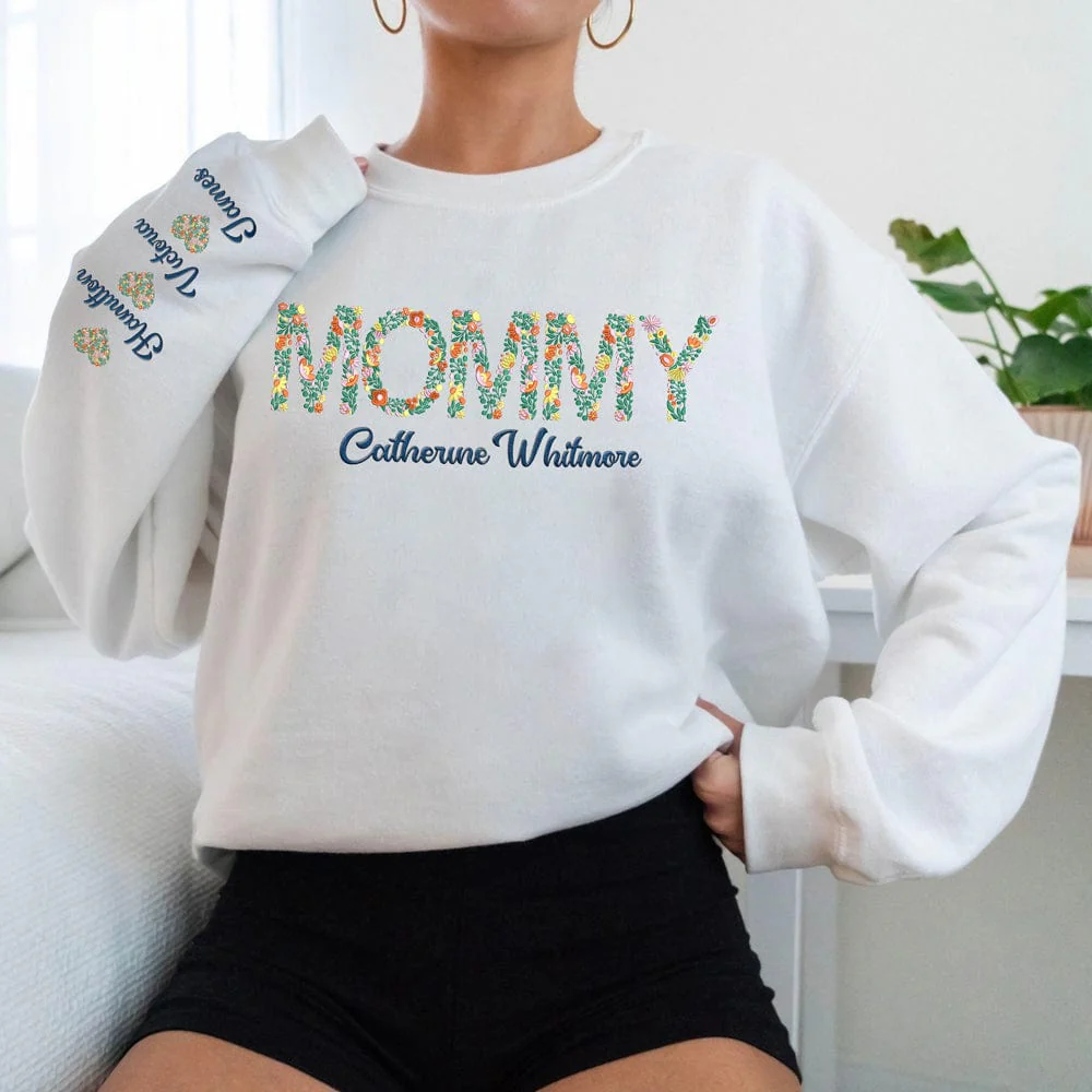 Personalized Mom Flower To My World Sleeve Embroidered Sweatshirt LM32 893113 - Image 6
