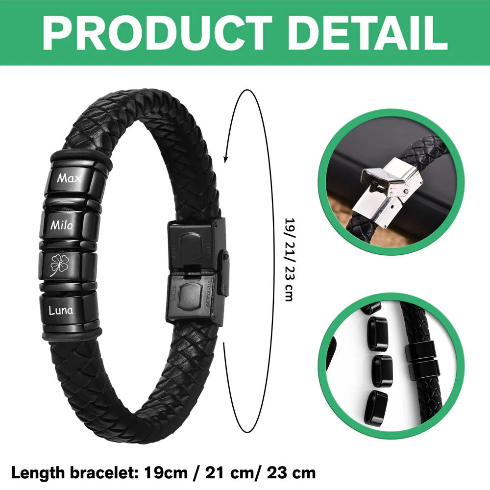 Personalized Name Adorable Icon Mens Beaded Leather Bracelet Gift For Dad, Family LM32 893659 - Image 7