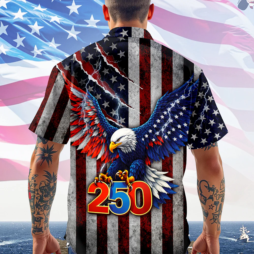 Personalized Name Eagle USA Retro Flag 250 Anniversary Hawaiian Shirt LM32 899697 - Image 3