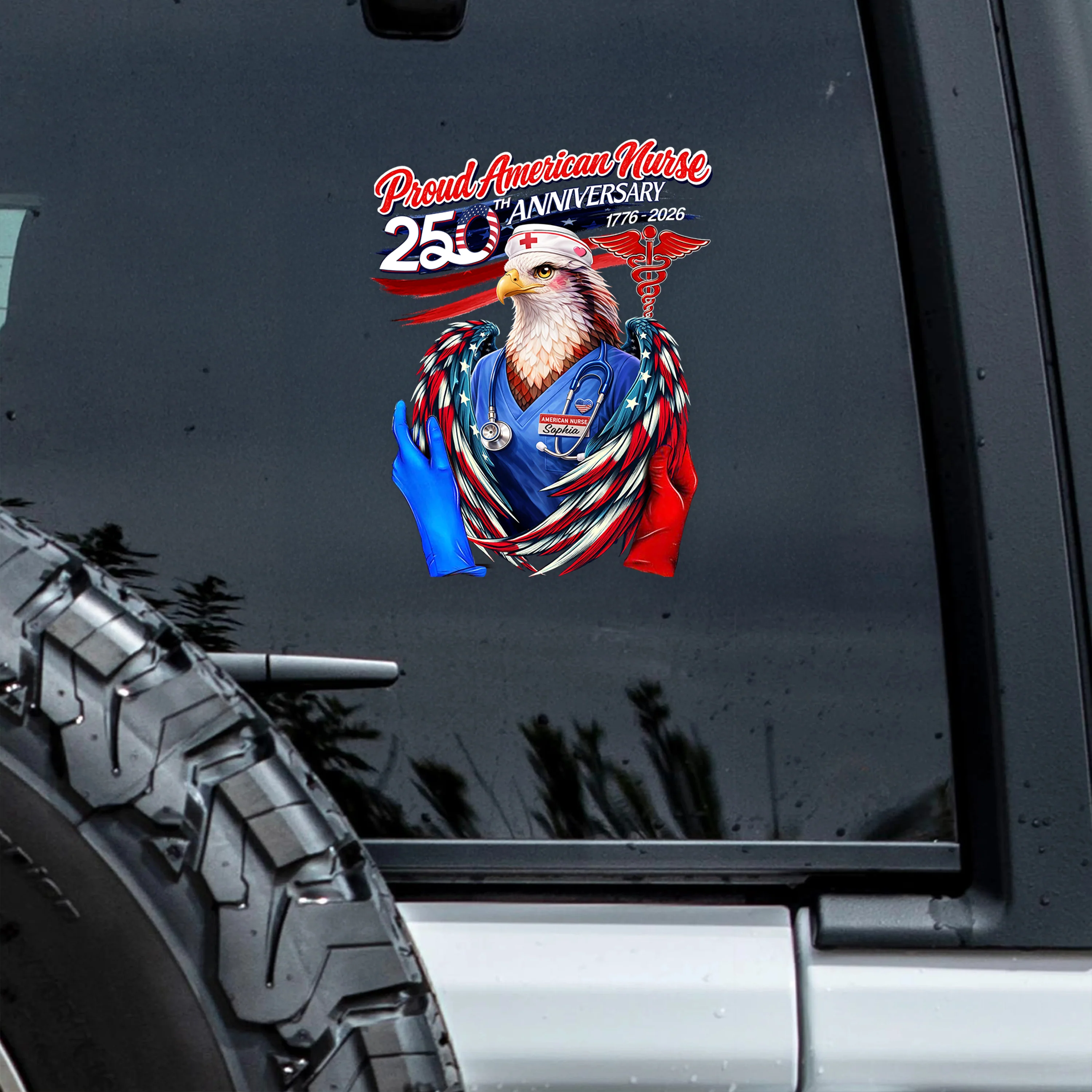 Personalized Name Proud American Nurse 250th Anniversary Car Window Decal Sticker LM32 899041