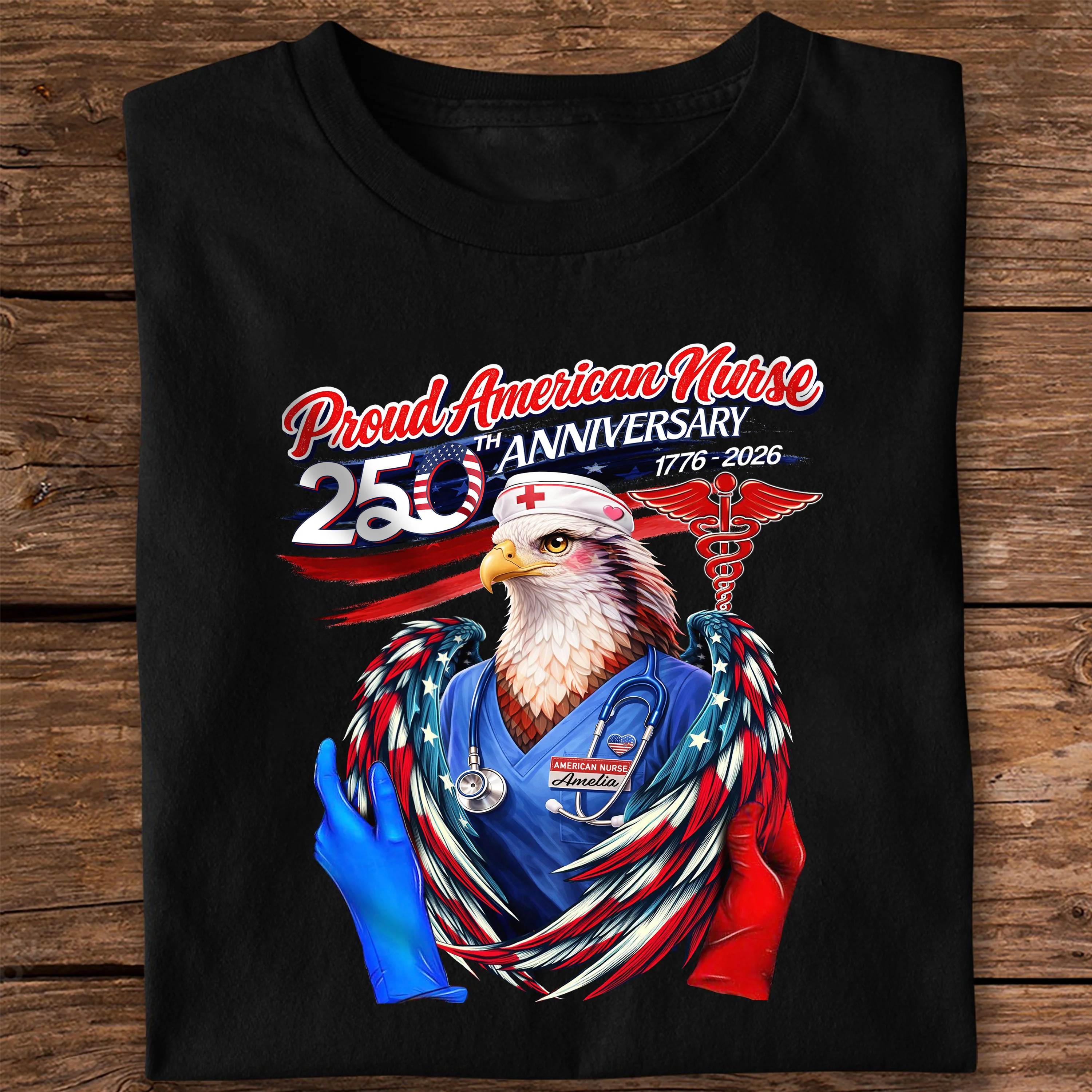 Personalized Name Proud American Nurse 250th Anniversary Dark Shirt LM32 899043 - Image 3