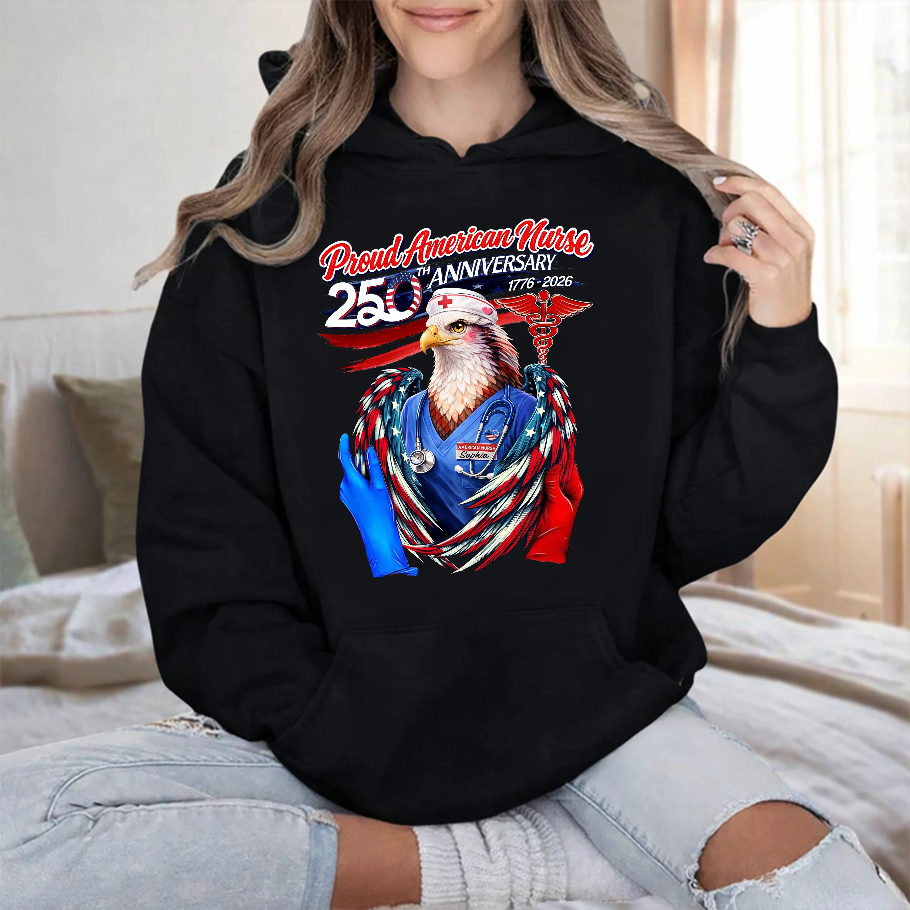 Personalized Name Proud American Nurse 250th Anniversary Dark Shirt LM32 899043 - Image 5