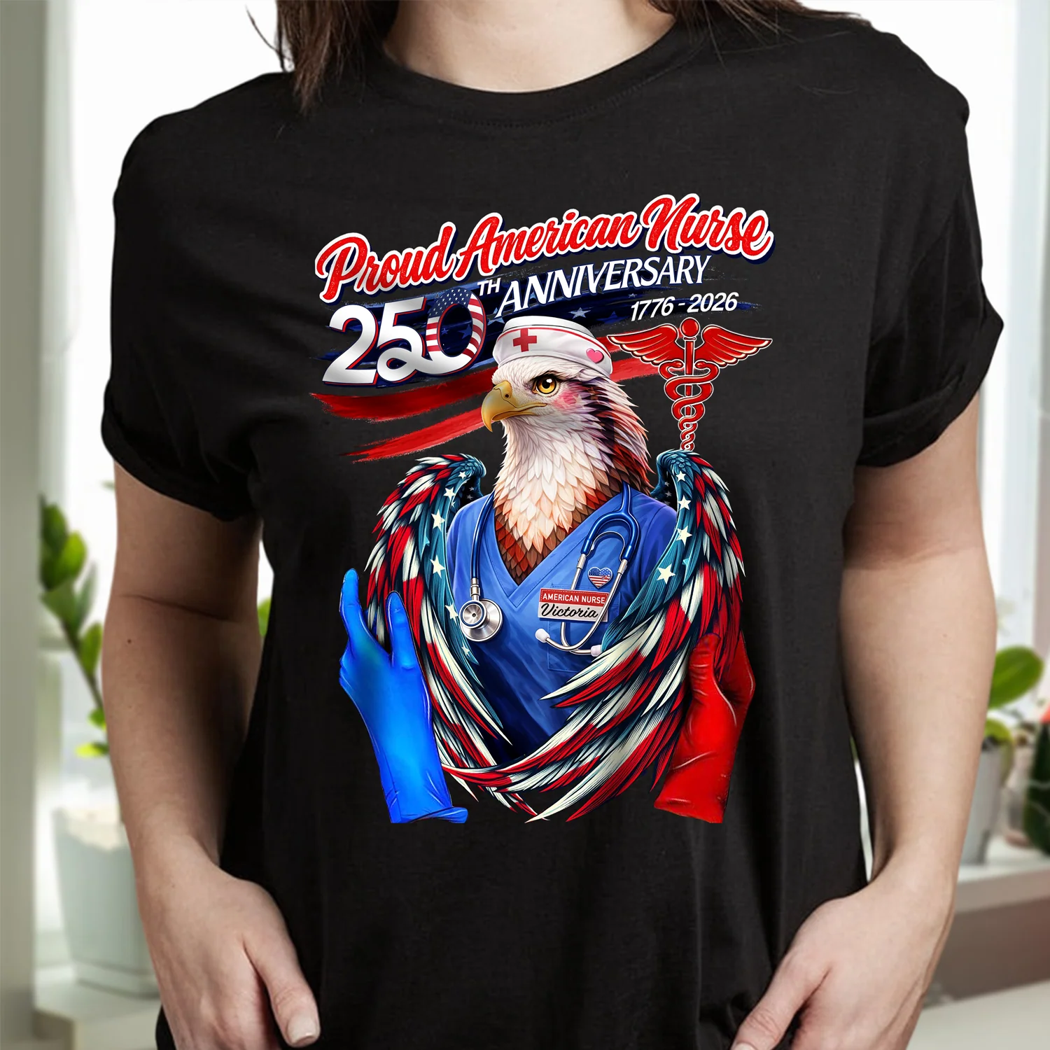 Personalized Name Proud American Nurse 250th Anniversary Dark Shirt LM32 899043 - Image 6