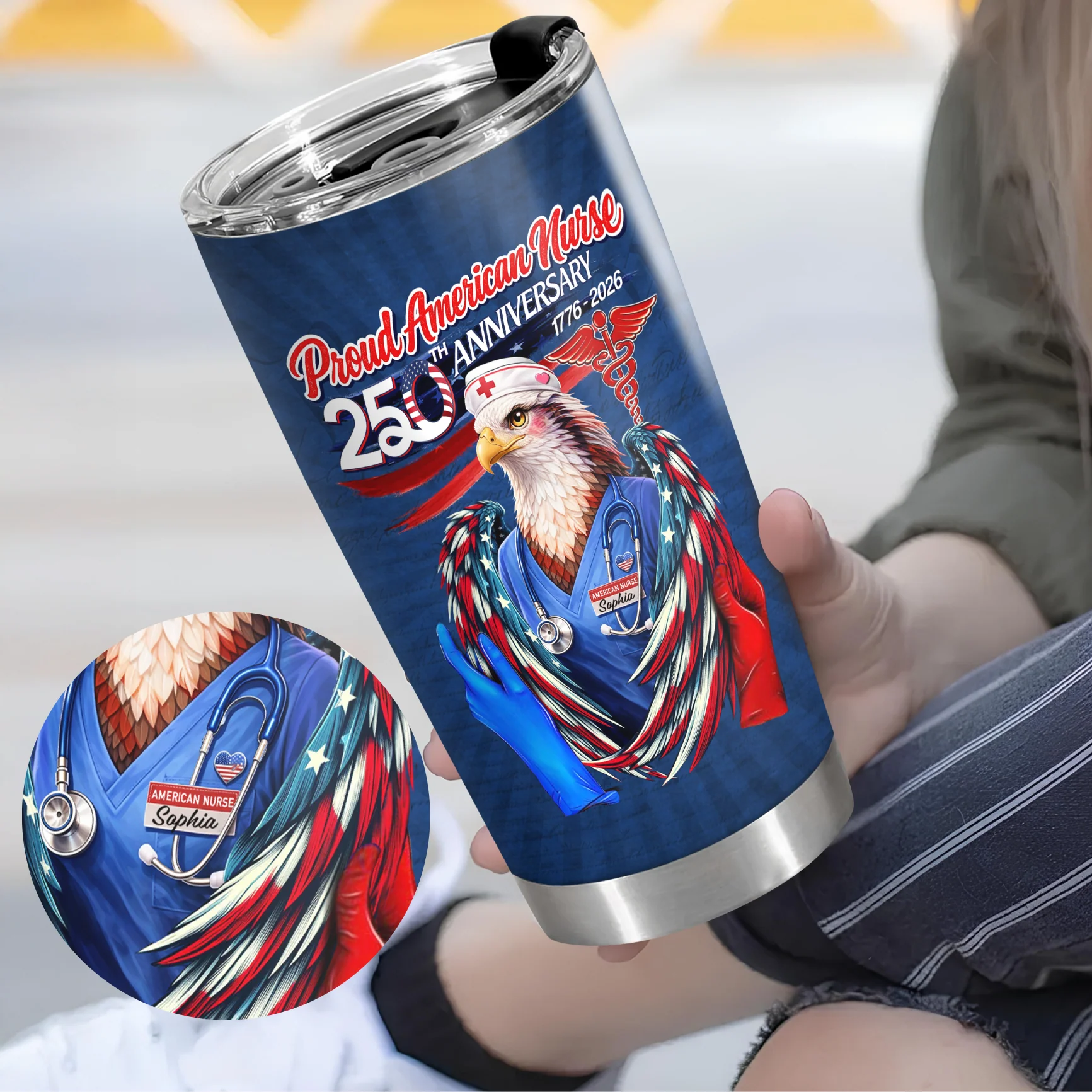 Personalized Name Proud American Nurse 250th Anniversary Fat Tumbler LM32 899039 - Image 3