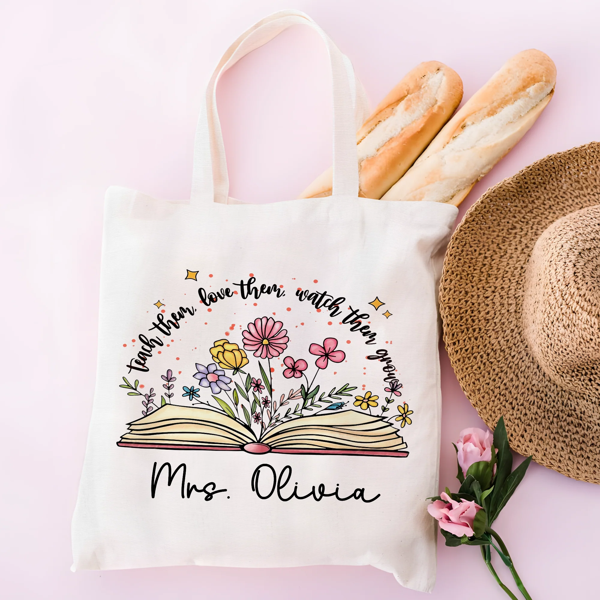 Personalized Name Teacher Appreciation With Flower and Book Tote Bag Gift For Teacher LM32 893739 - Image 7