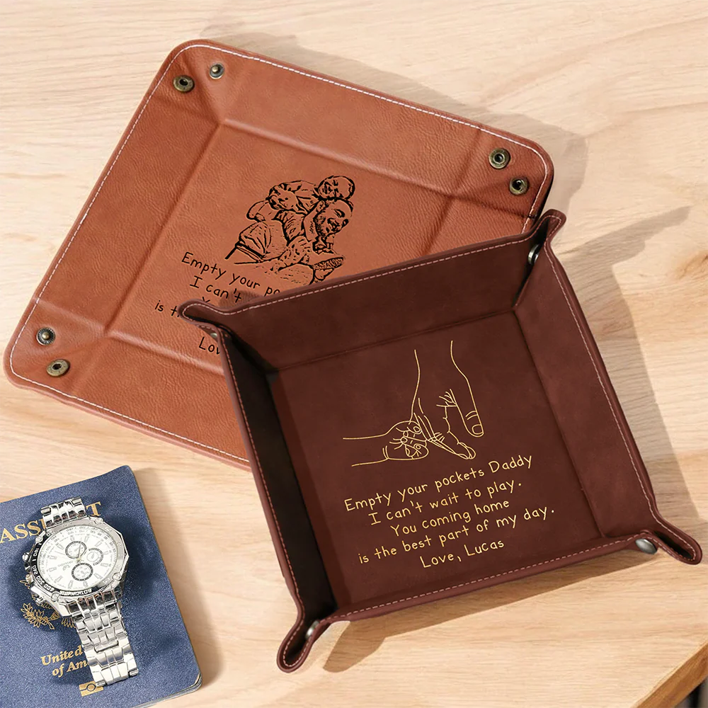 Personalized Name We Can't Wait To Play With Dad Leather Valet Tray LM32 893571 - Image 3