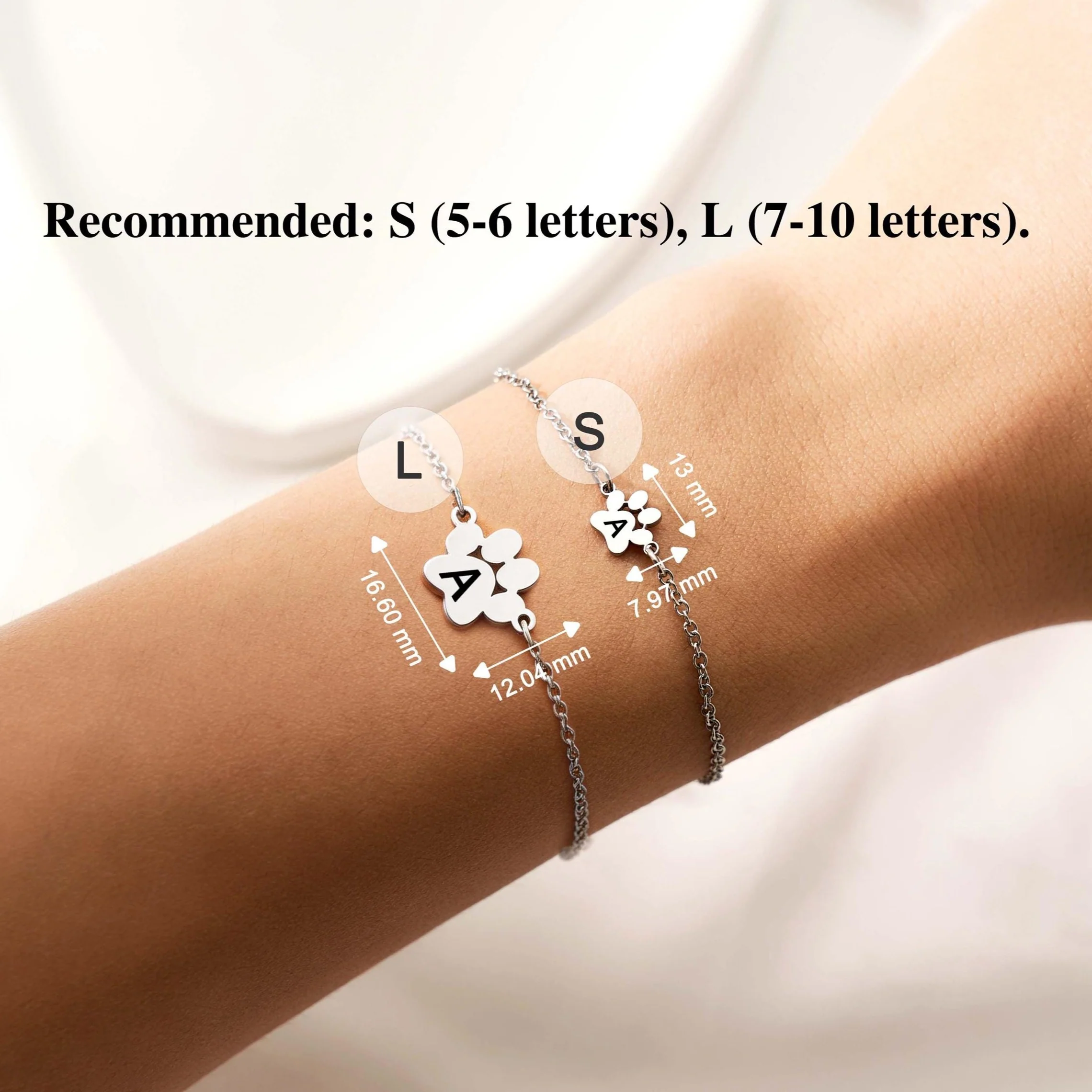 Personalized Pet Name Paw Print Bracelet, Minimalist Dog Cat Paw Jewelry LM32 669429 - Image 2