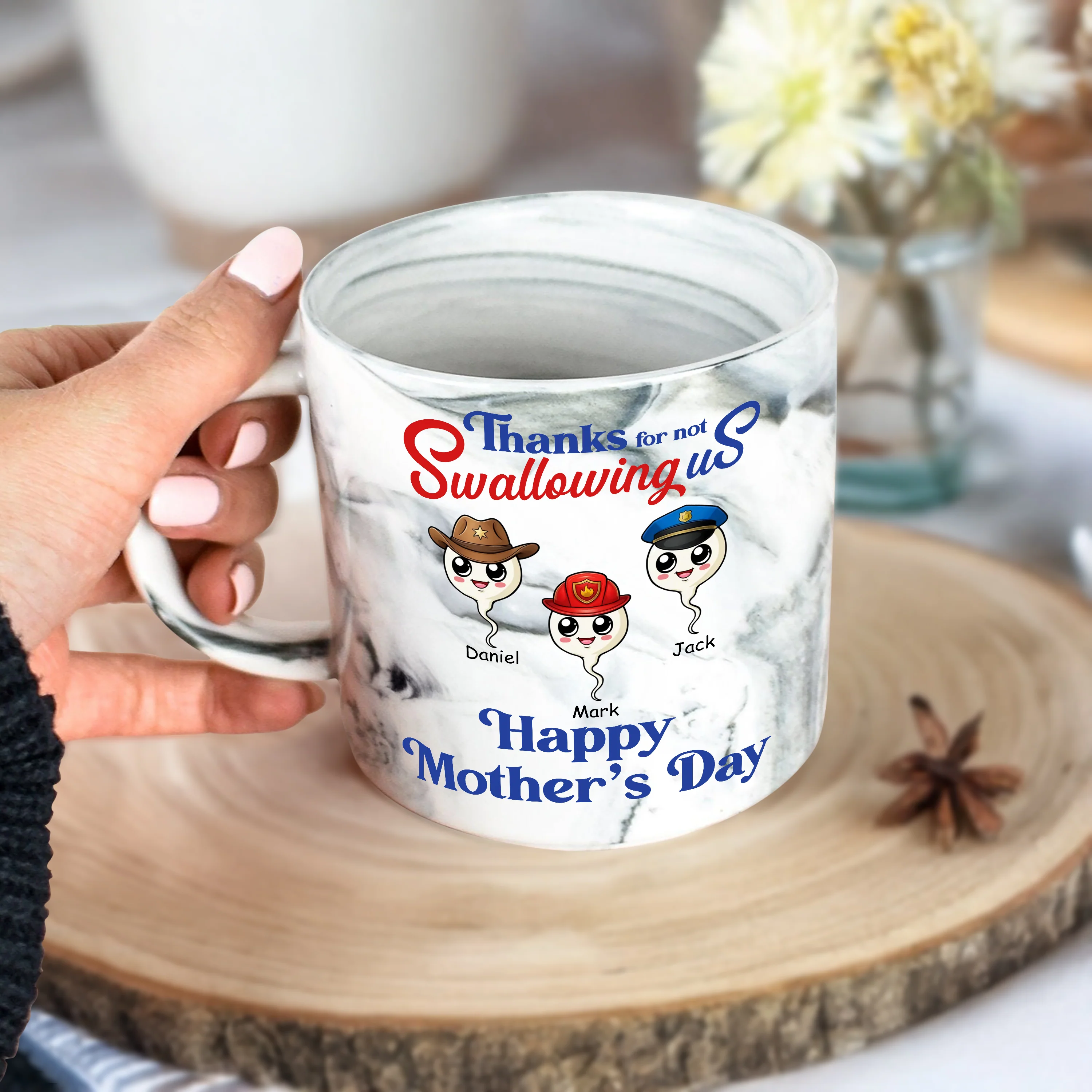 Personalized Thank For Not Swallowing Us Mom Marble Mug LM32 893287 - Image 6