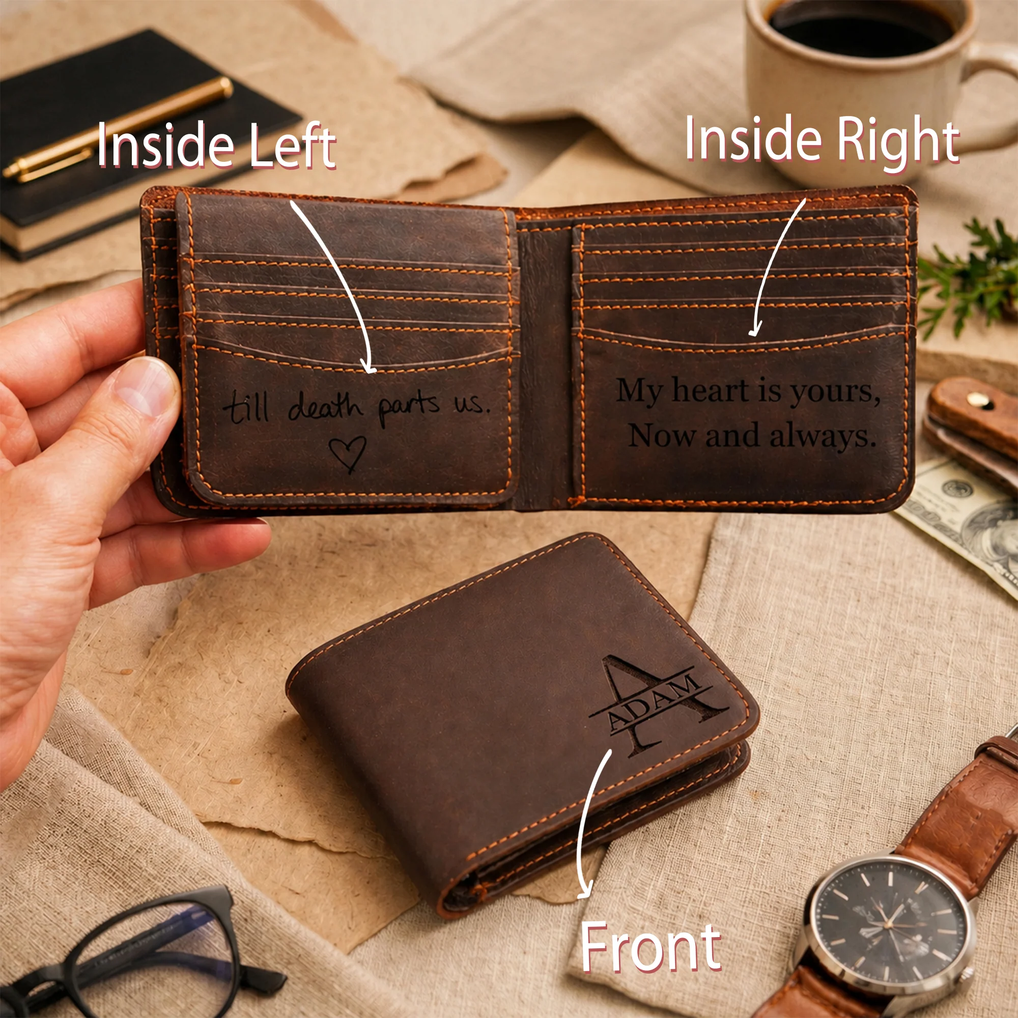 Personalized The Best Dad Ever Leather Wallet Engraving Father's Day Gift For Dad, Grandpa, Husband LM32 668899 - Image 2
