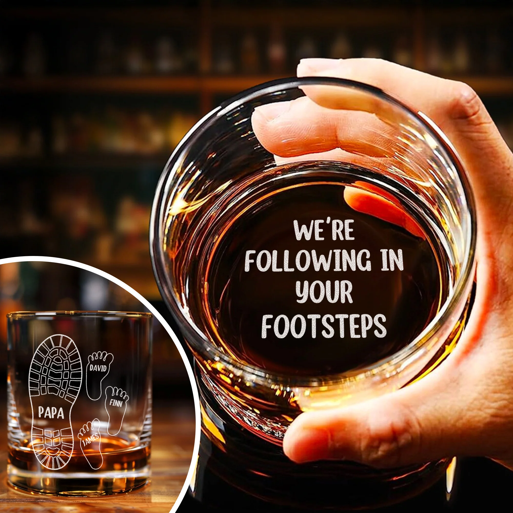 Personalized We're Following Your Footsteps Father Whiskey Glass LM32 893553 - Image 5
