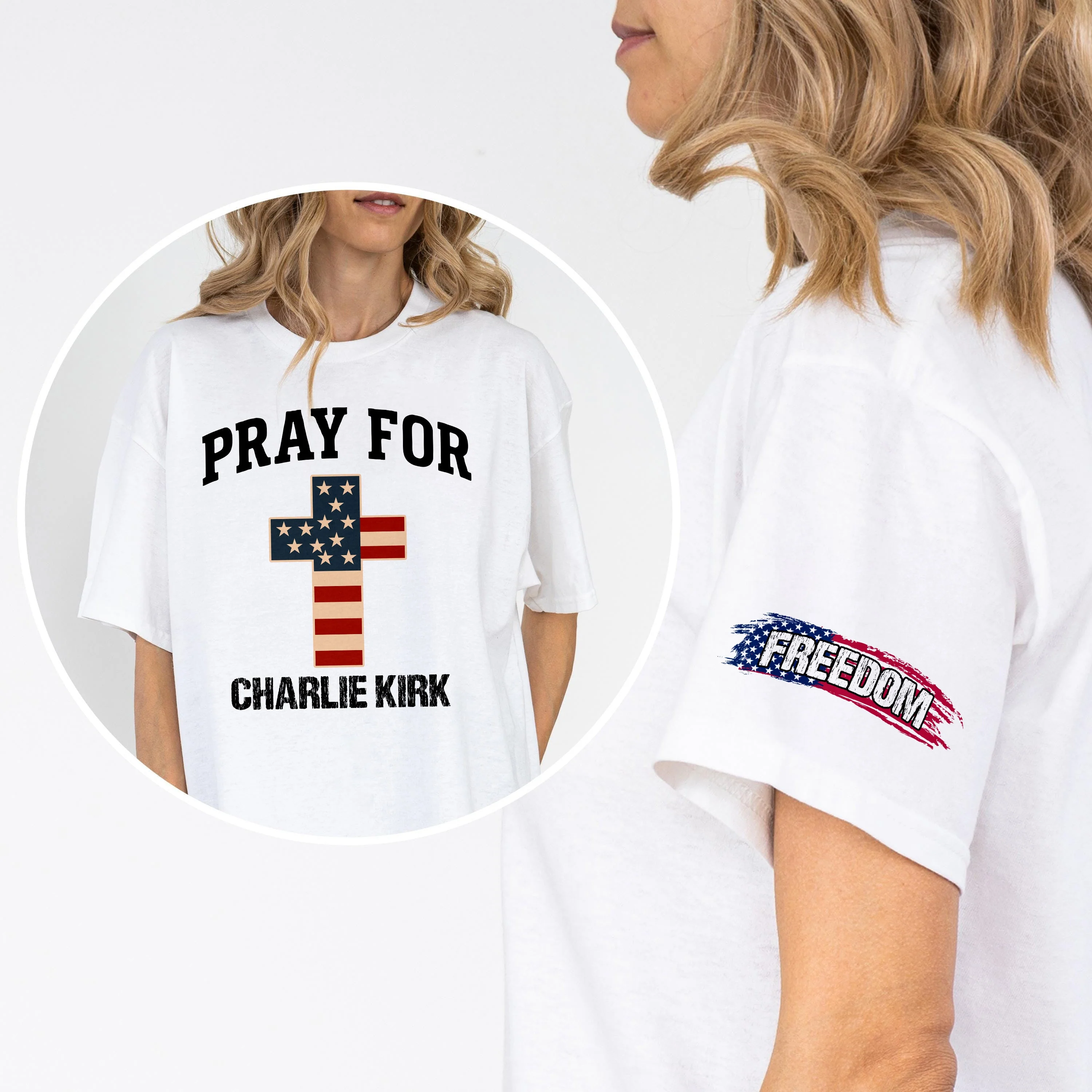 Pray For Charlie Kirk Christian Faith Tribute Sleeve Tee Shirt LM32 65799 - Image 3